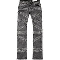 Men's Crossover Distressed Stacked Flare Denim In Black Wash