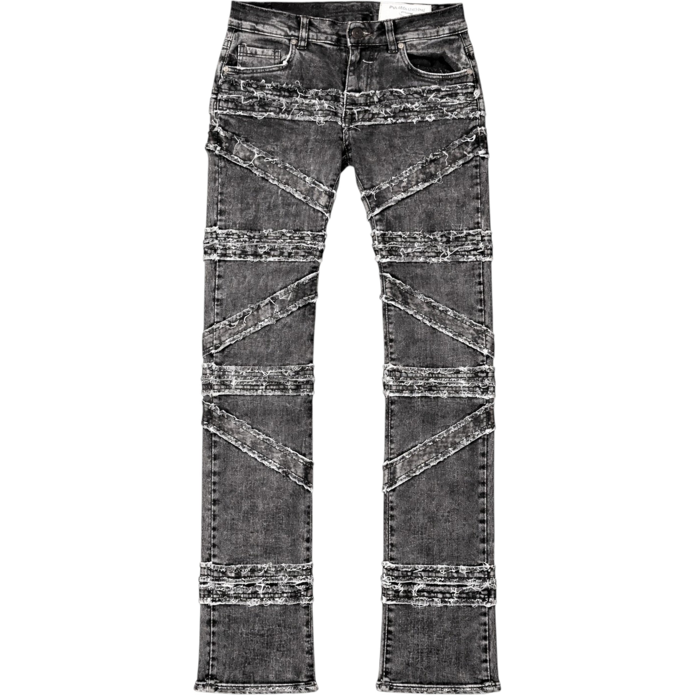 Men's Crossover Distressed Stacked Flare Denim In Black Wash