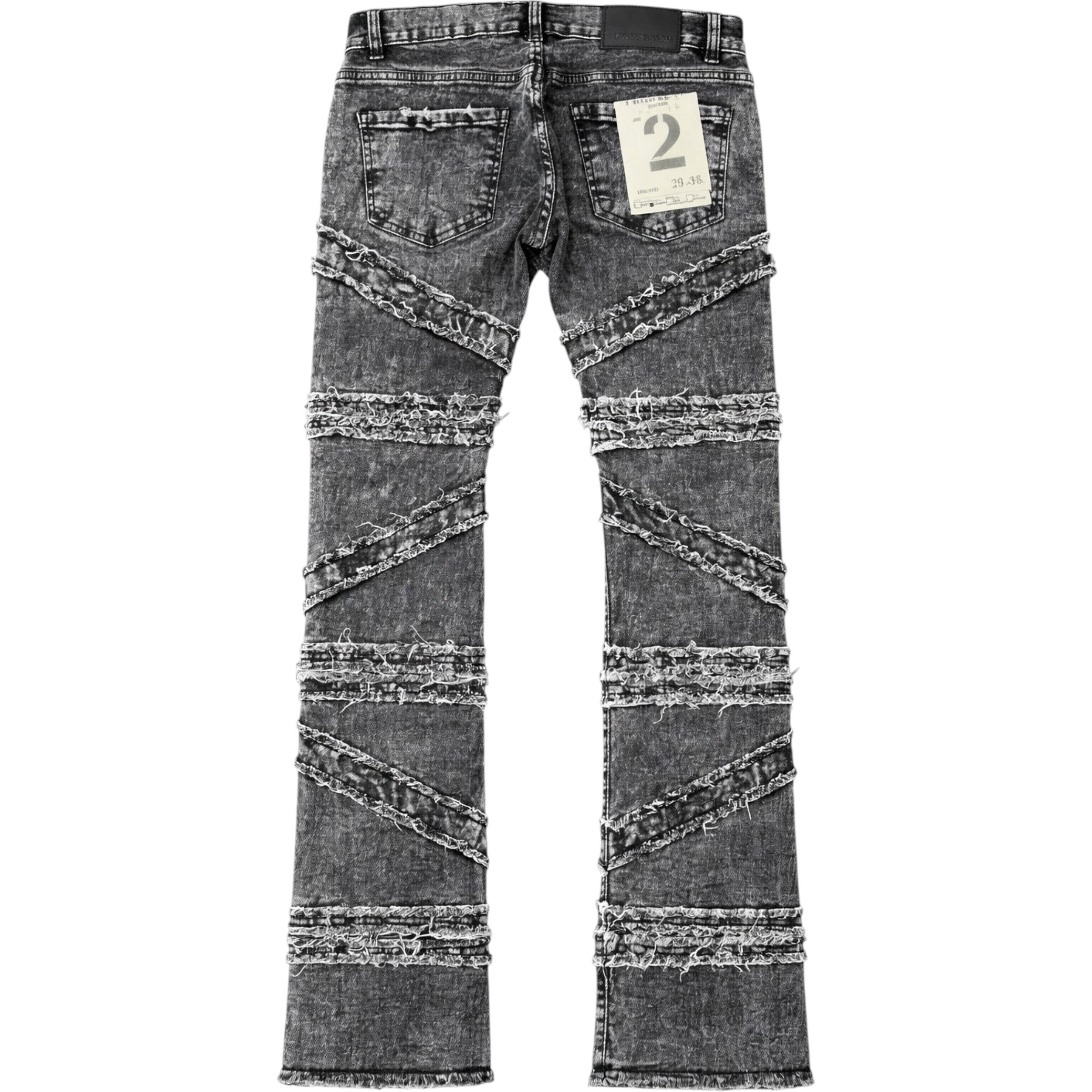 Men's Crossover Distressed Stacked Flare Denim In Black Wash