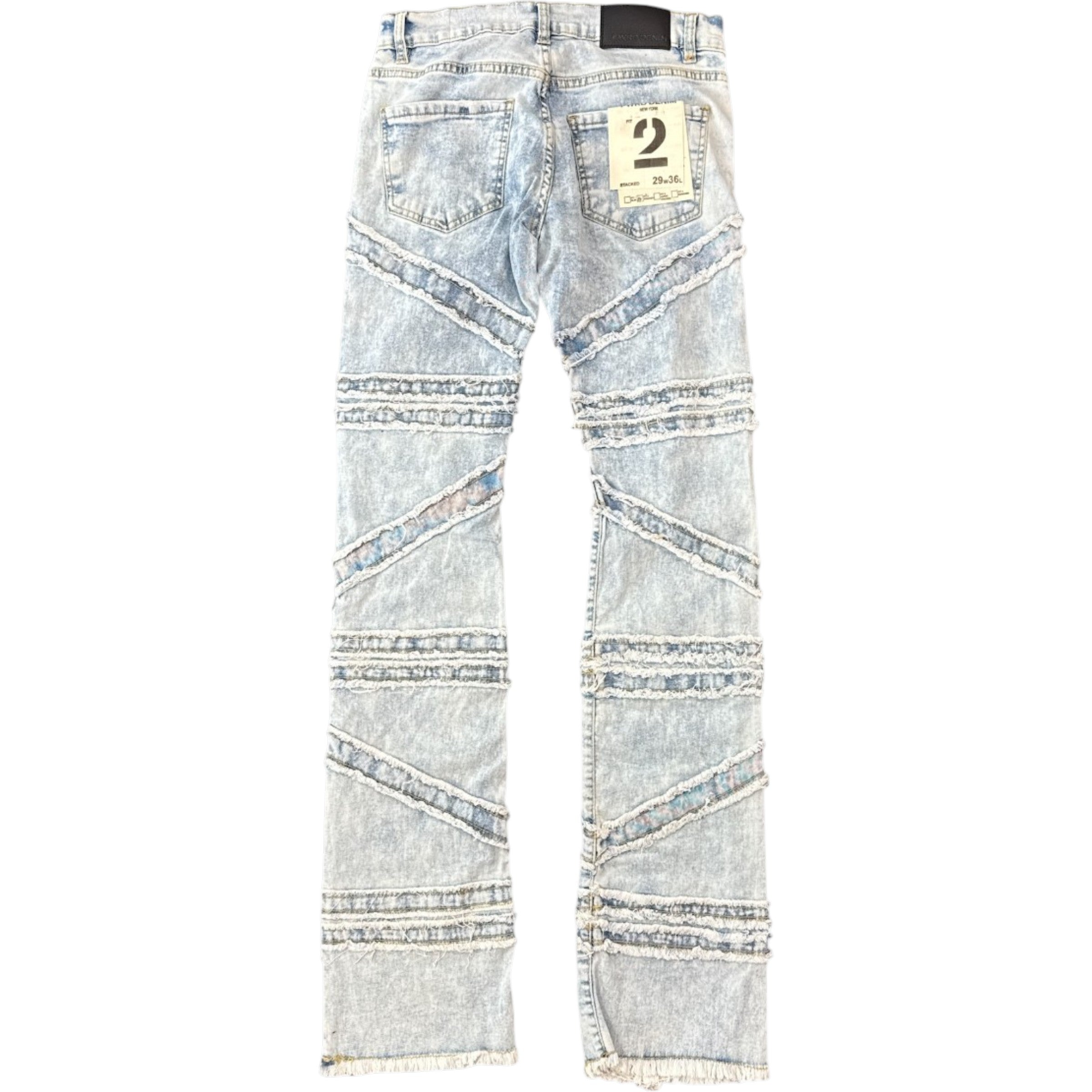 Men's Crossover Distressed Stacked Flare Denim In Ice Blue