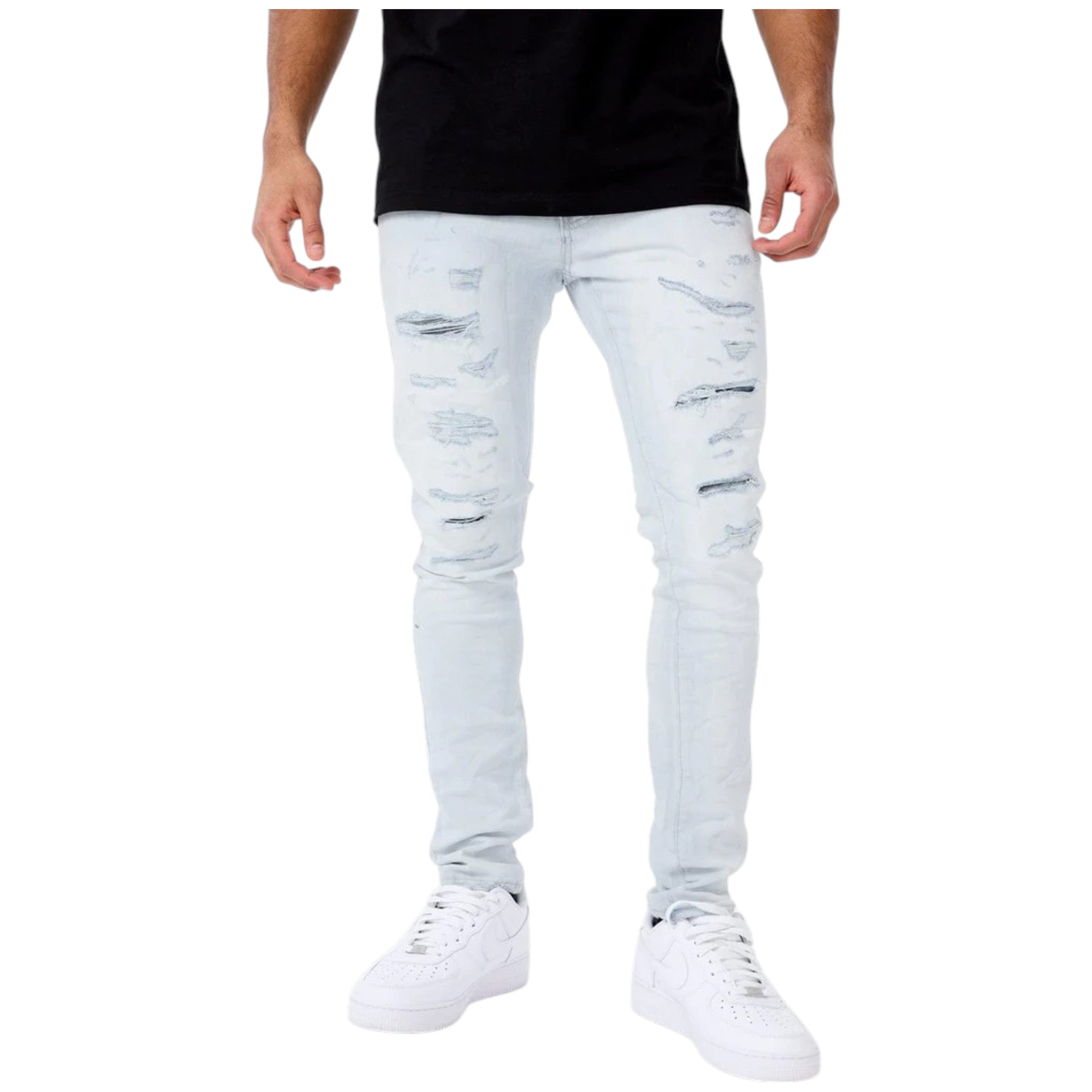 Men's Slim Fit Sean Crushed & Rolled Distressed Denim In Ice White