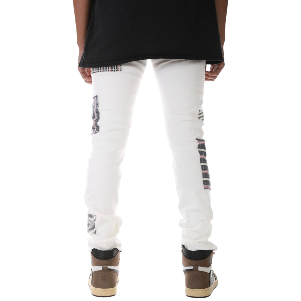 Men's Skinny Fit Multi Color Patched Denim In White