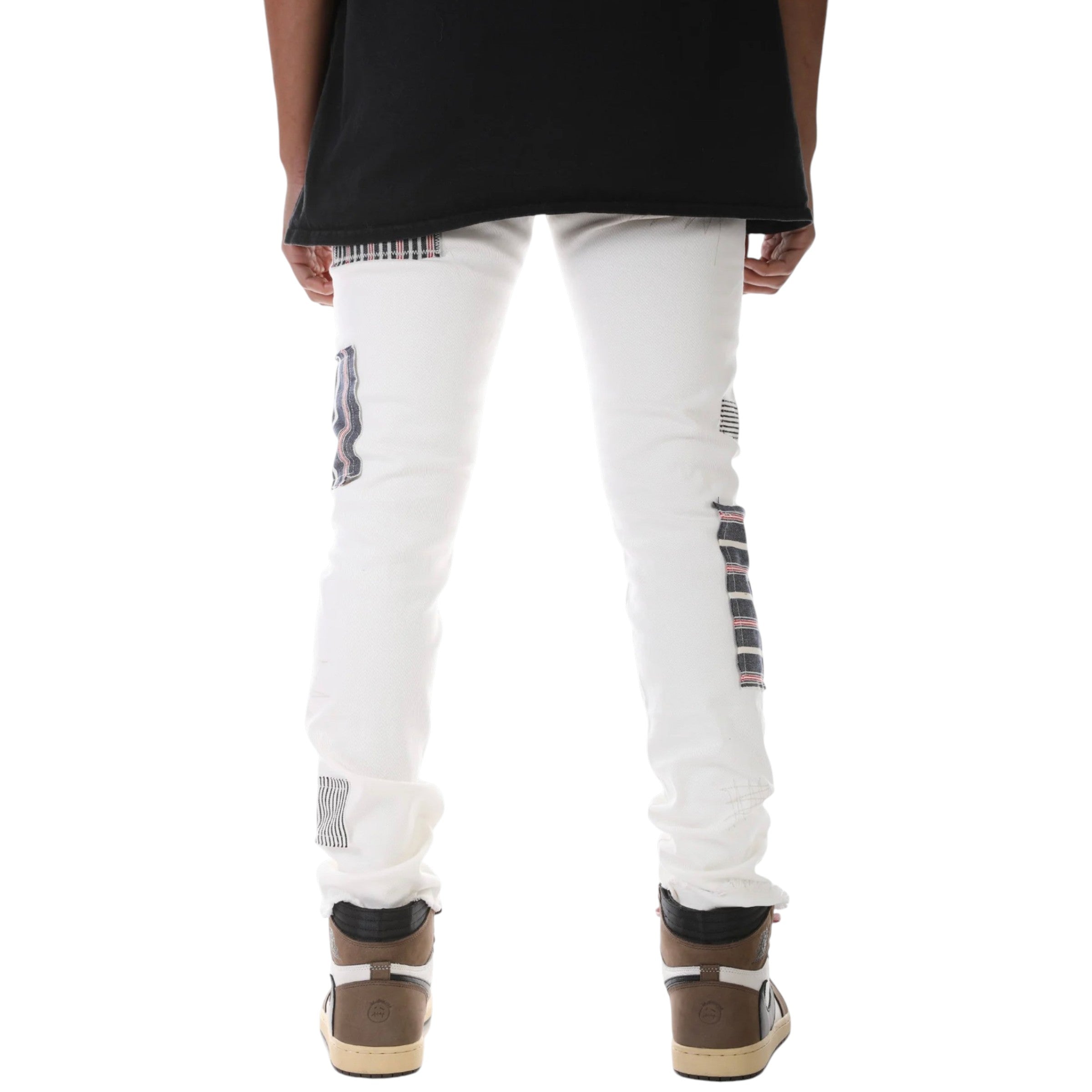 Men's Skinny Fit Multi Color Patched Denim In White