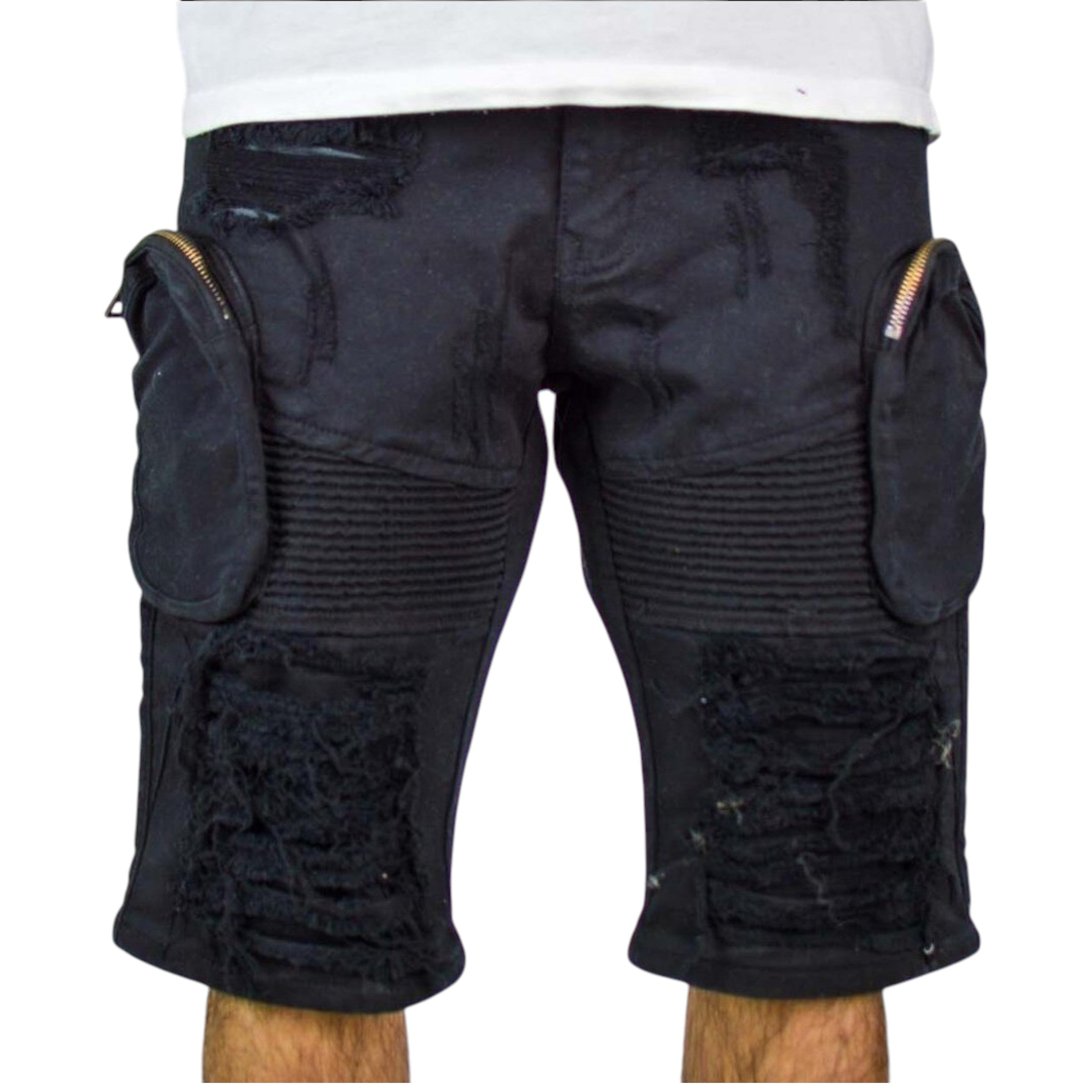 Men's Distressed Cargo Pockets Shorts In Black