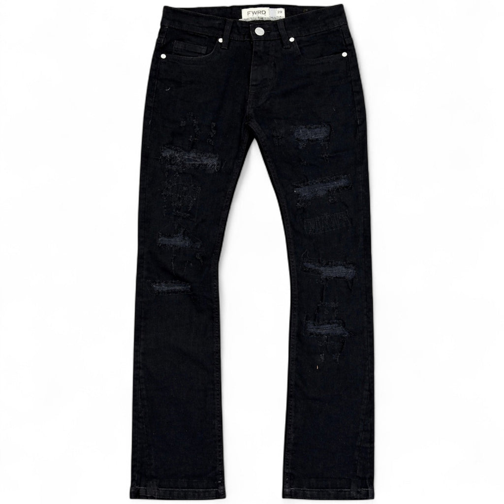 Kids Worn Down Stacked Flared Denim In Black