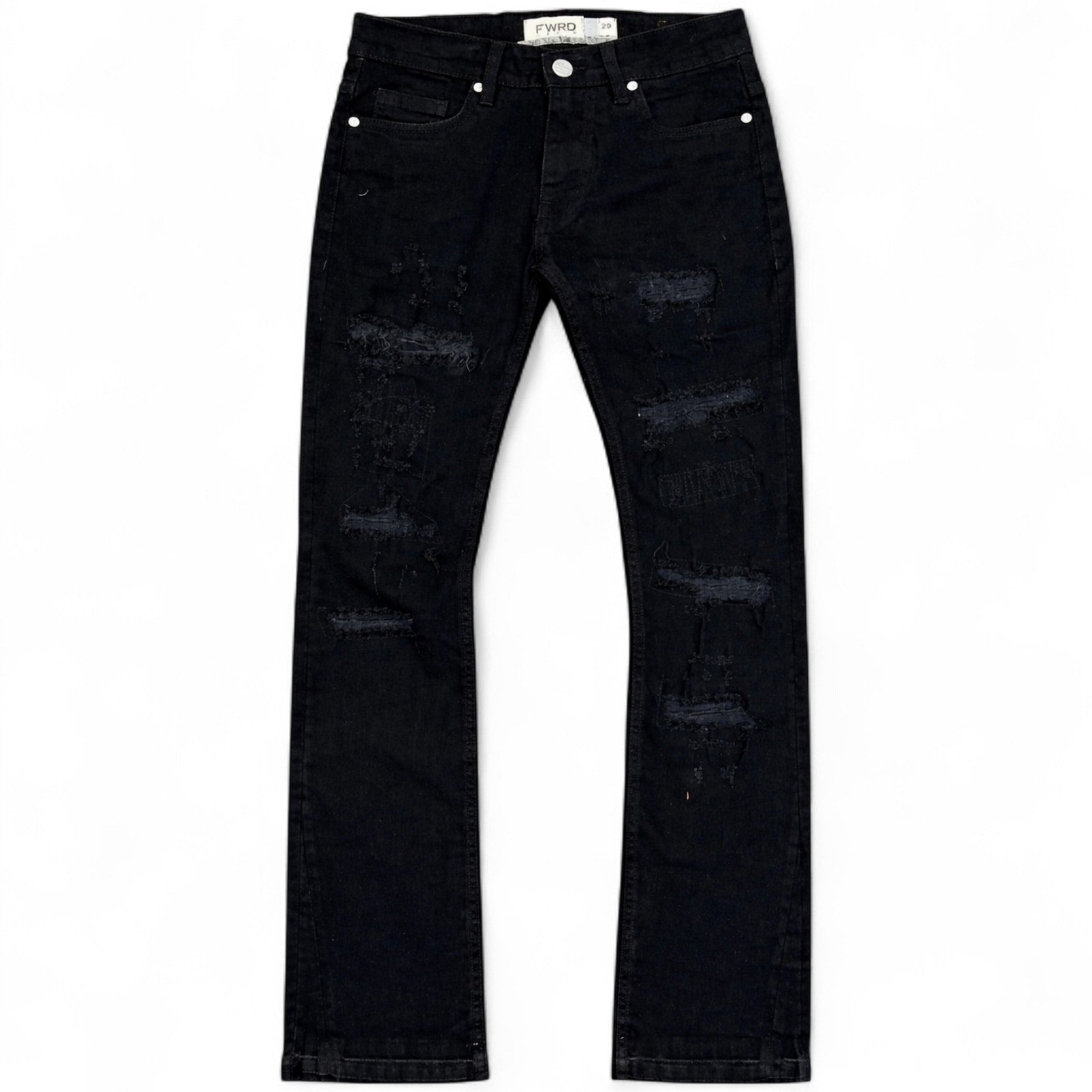 Kids Worn Down Stacked Flared Denim In Black