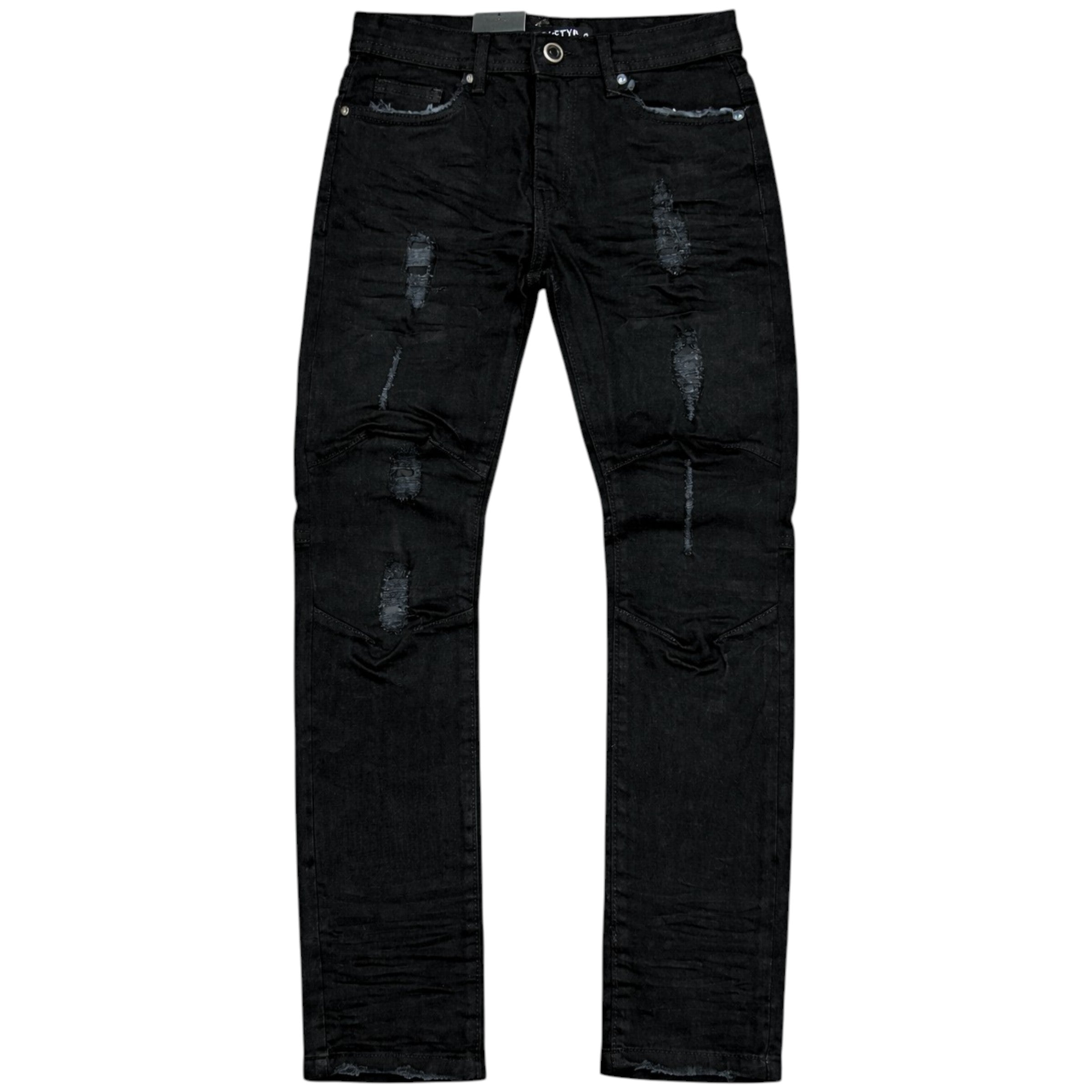 Kids Slim Fit Double Whisker Distressed Denim In Jet Black
