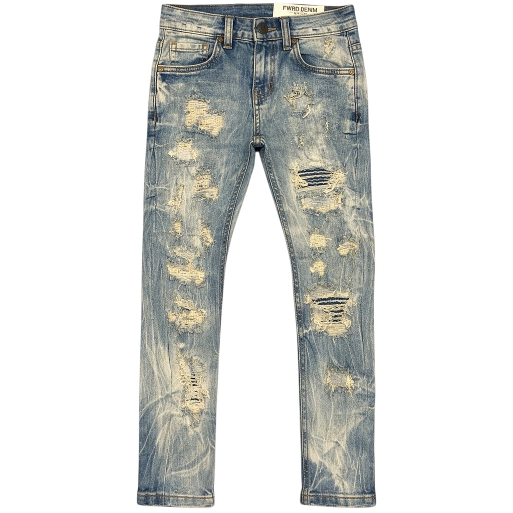 Kids Slim Fit Gashed Distressed Denim In Light Tint