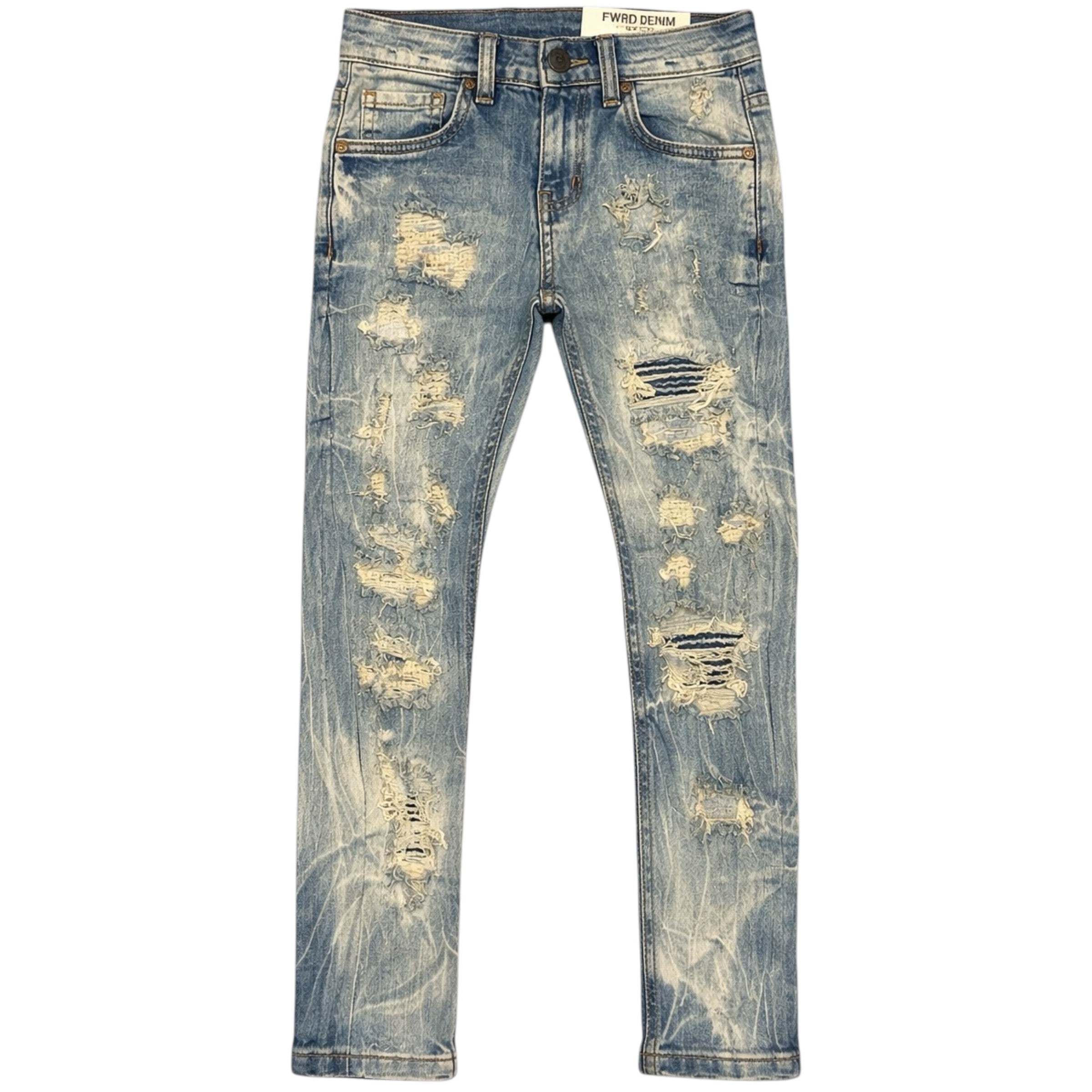 Kids Slim Fit Gashed Distressed Denim In Light Tint