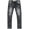 Kids Slim Fit Broken Down Biker Distressed Denim In Washed Black