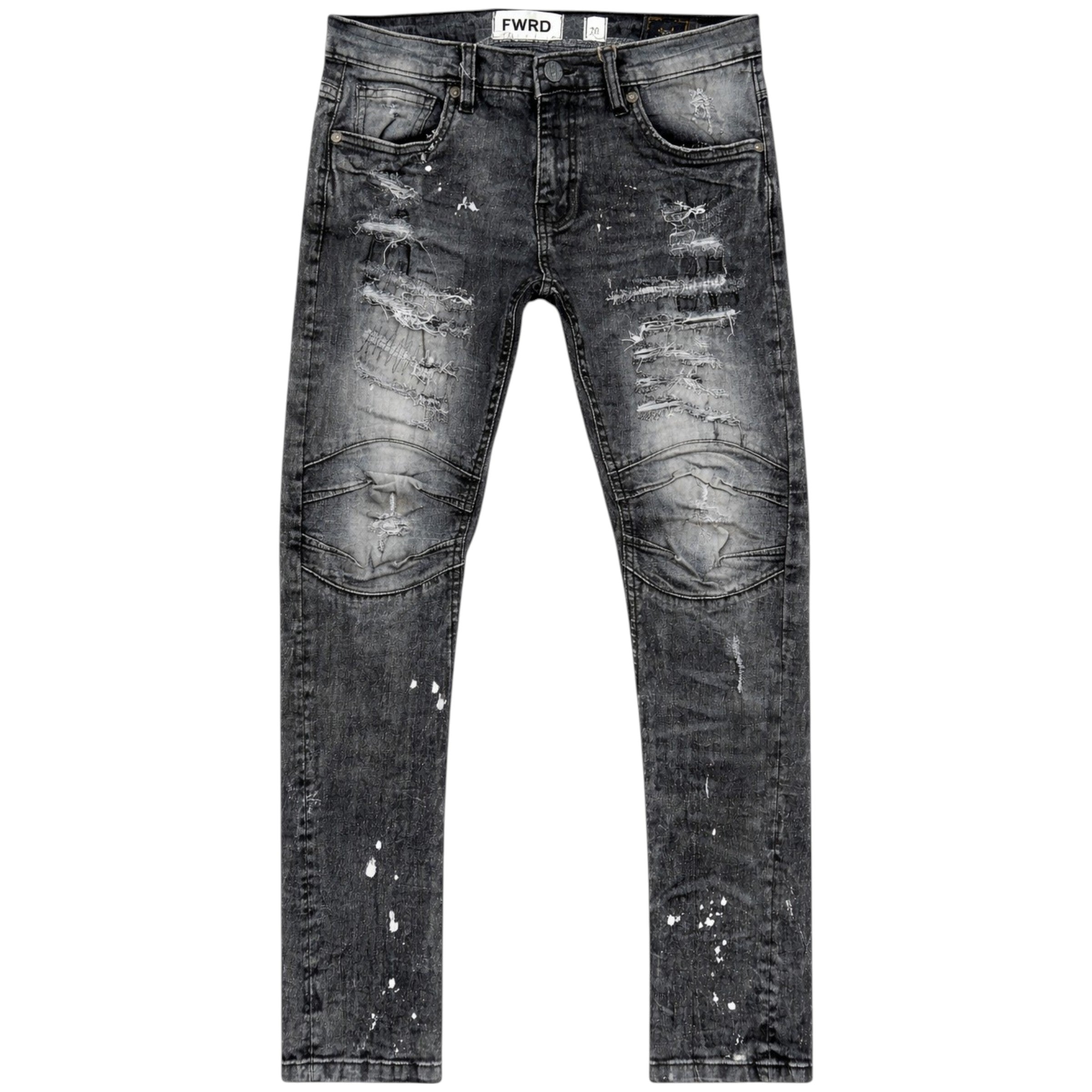 Kids Slim Fit Broken Down Biker Distressed Denim In Washed Black