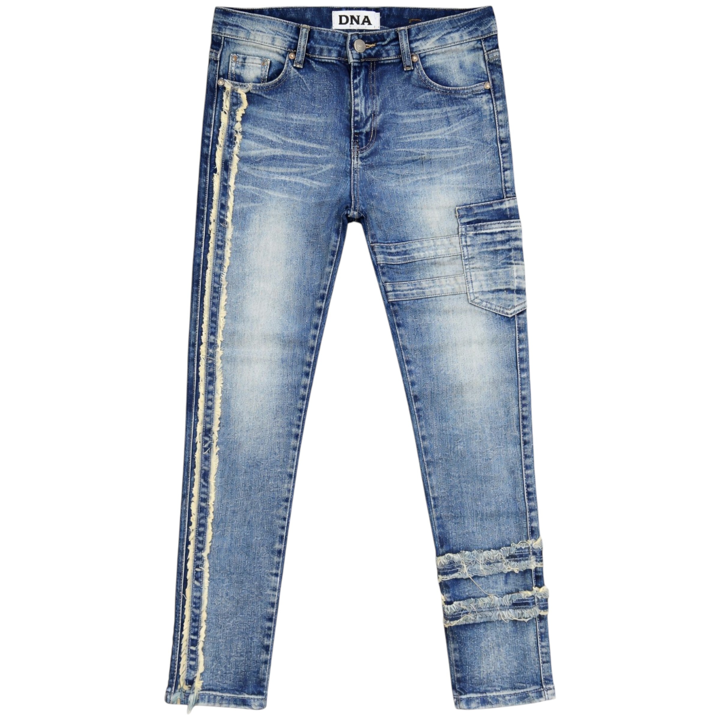 Kids Slim Fit Distressed Cargo Pocket Striped Denim In Vintage