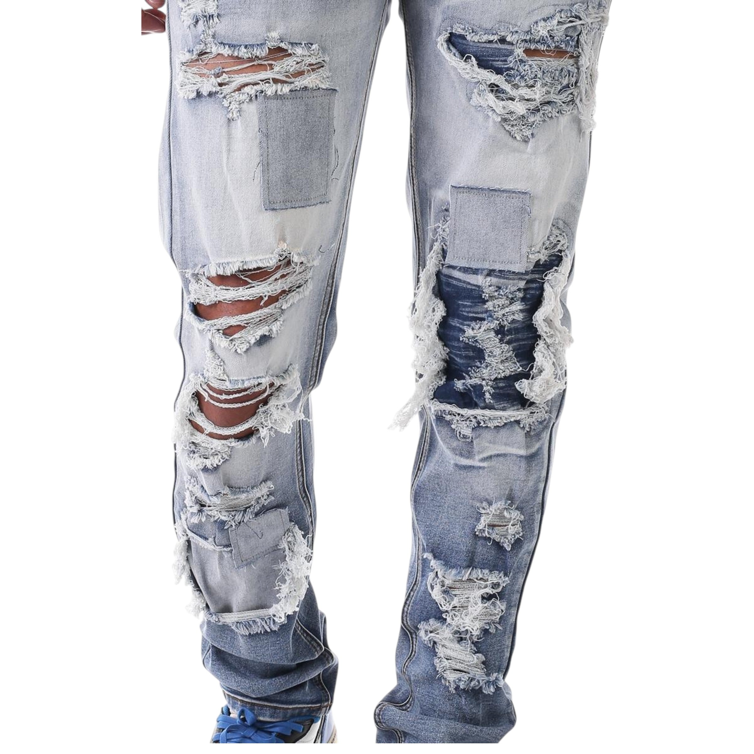 Slim Fit Ripped Distressed Denim In Faded Blue