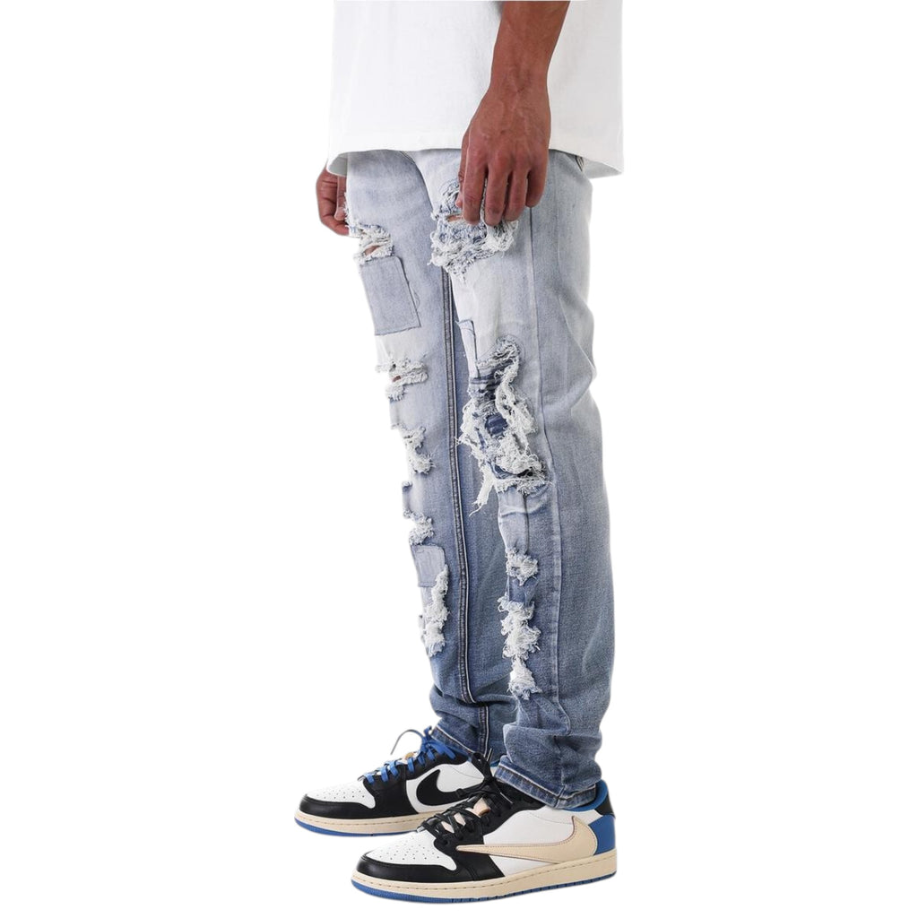 Slim Fit Ripped Distressed Denim In Faded Blue