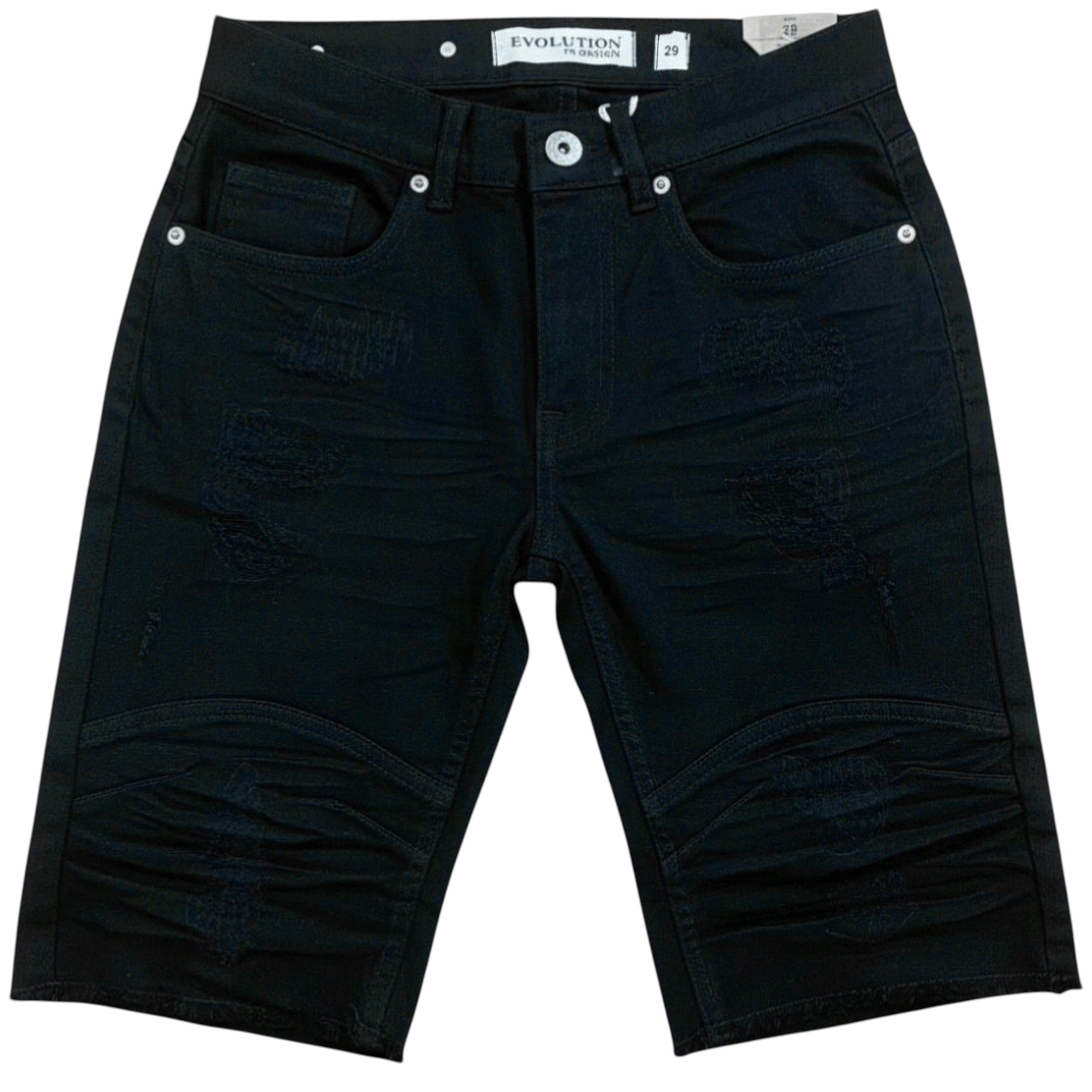 Men's Biker Distressed Denim Shorts In Black