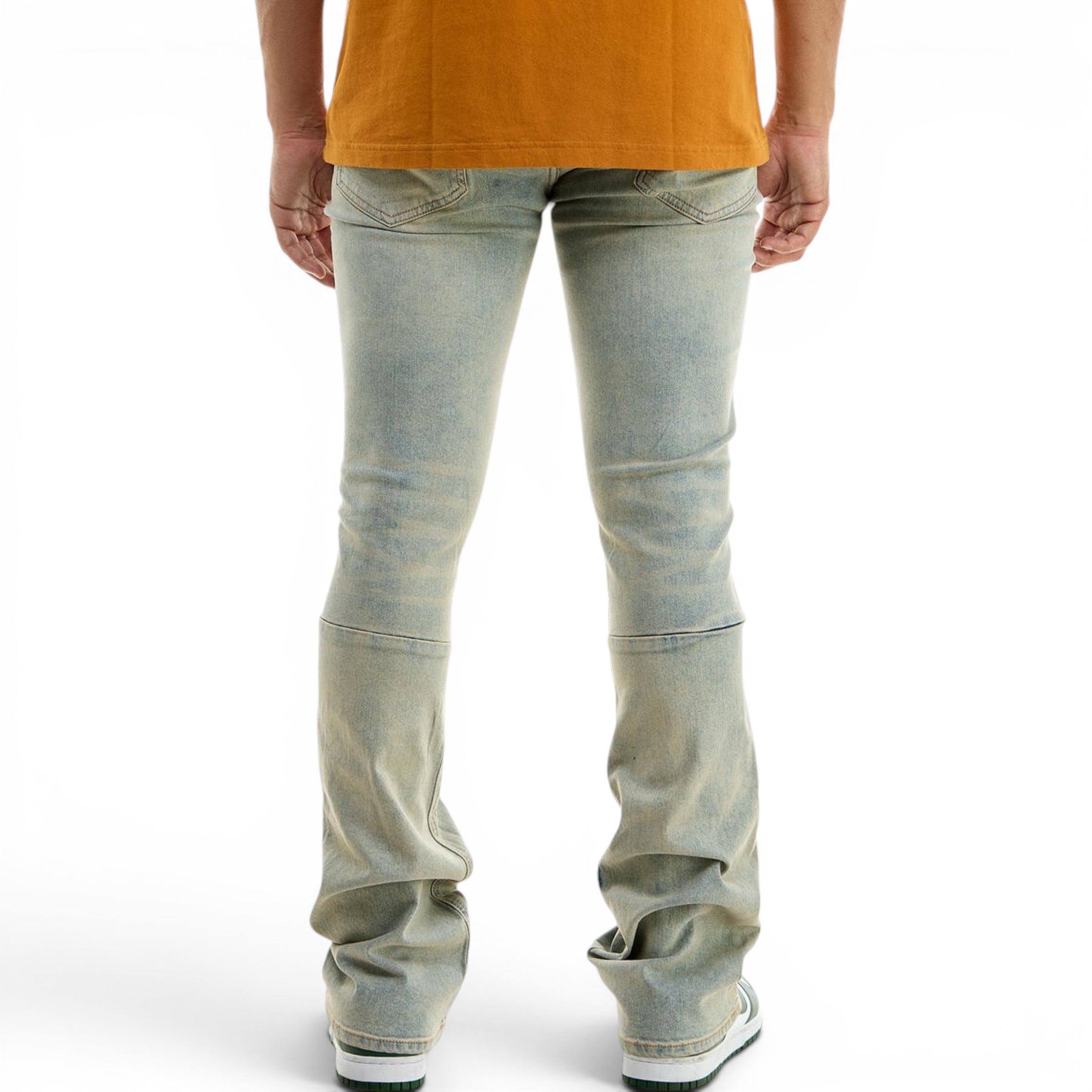 Men's Raw Edge Skinny Stacked Flare Denim In Blue