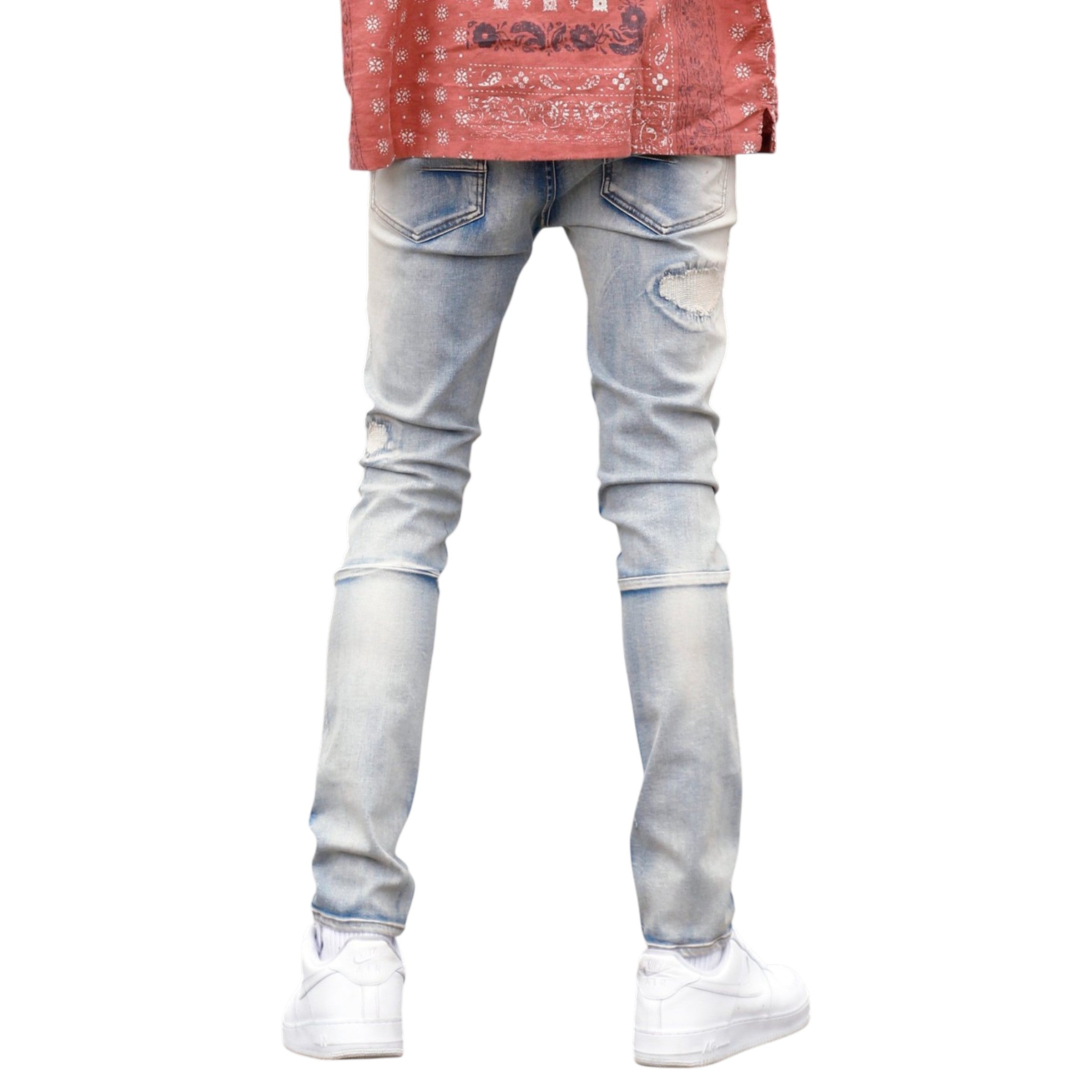 Slim Fit Rip & Repair Distressed Ripped Denim In Blue