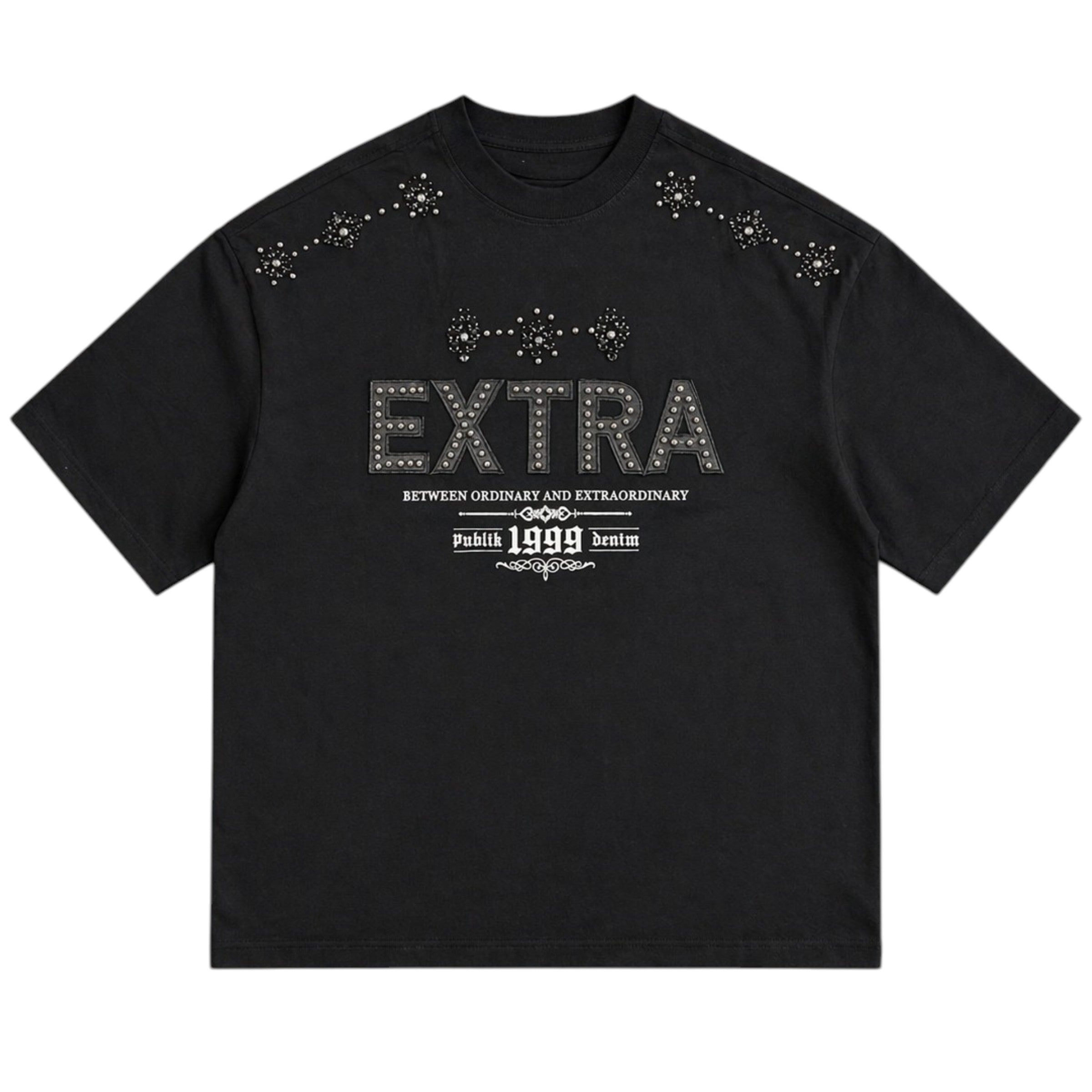 Men's Extra Ordinary Oversized Studded Rhinestones Tee In Black