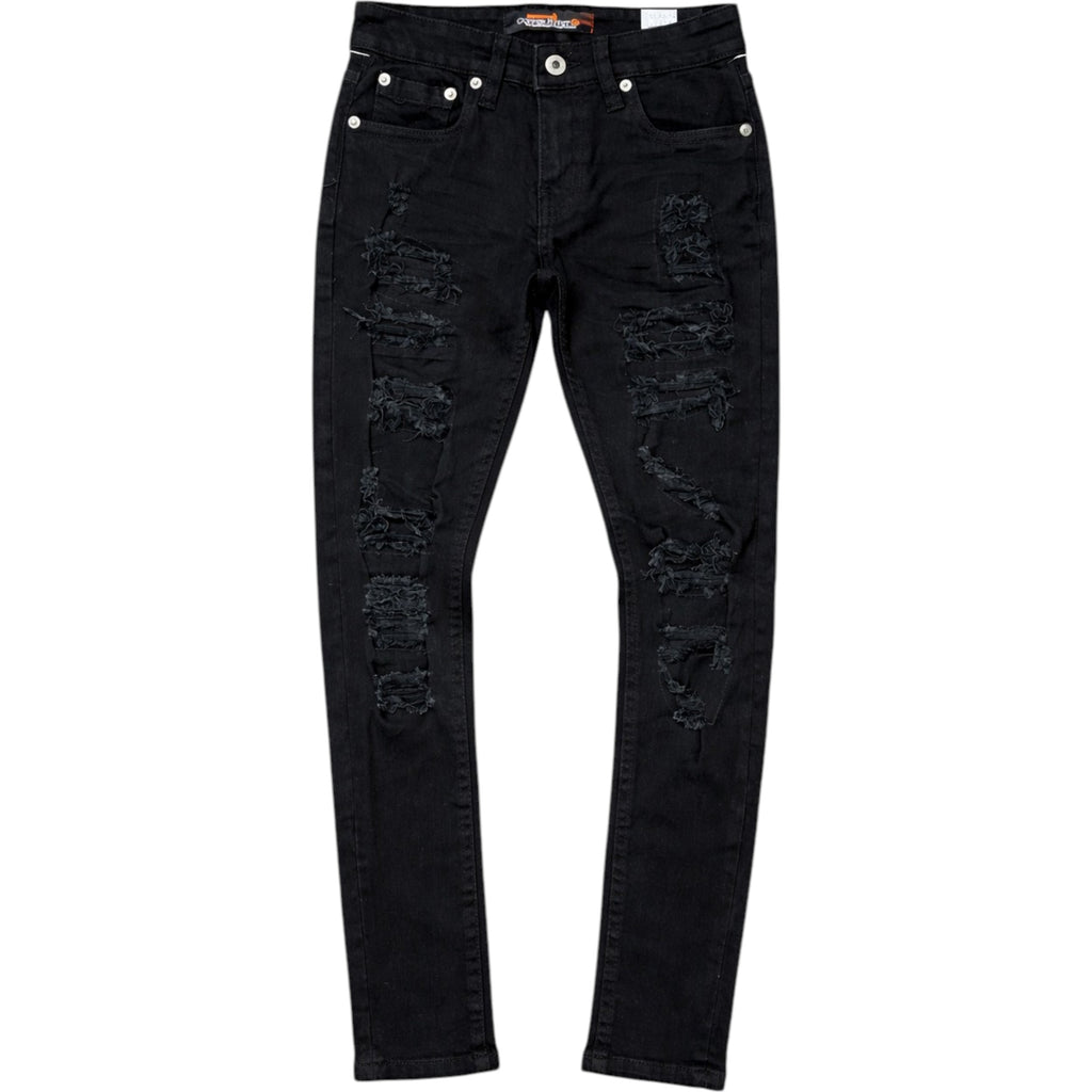 Kids Slim Fit Rip And Repair Distressed Denim In Black