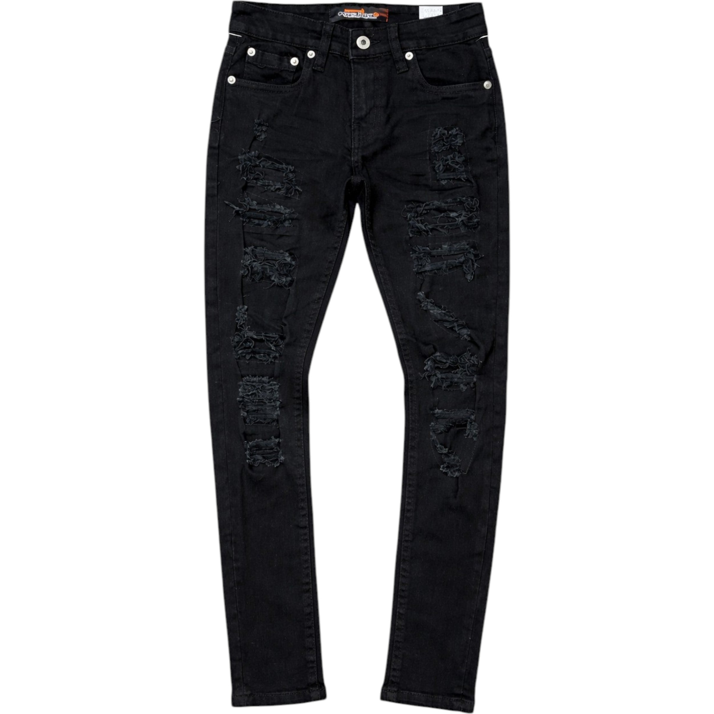 Kids Slim Fit Rip And Repair Distressed Denim In Black