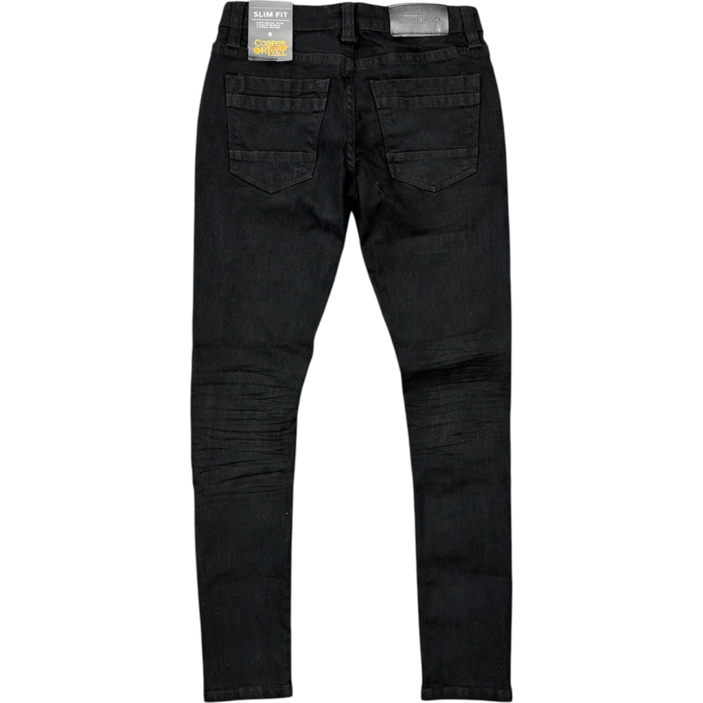 Kids Slim Fit Rip And Repair Distressed Denim In Black