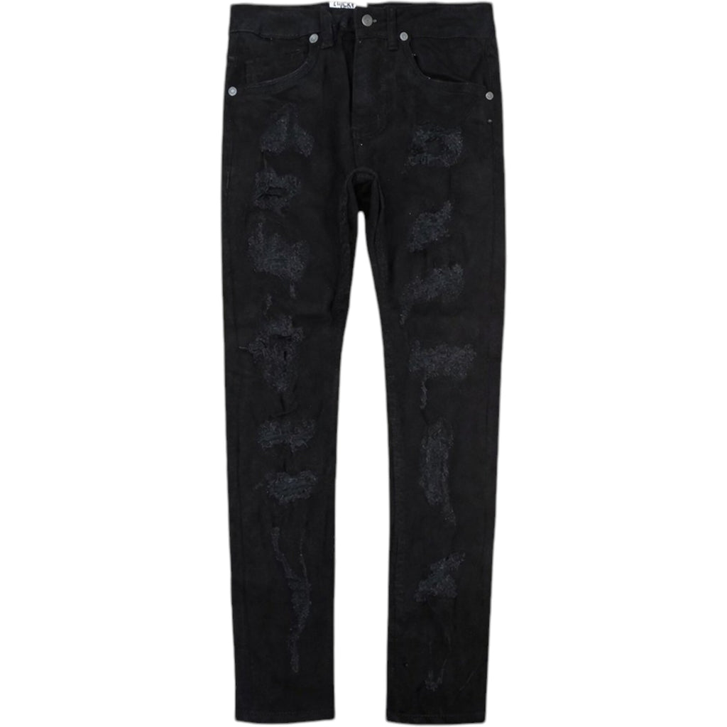 Kids Slim Fit Rock The Bells Distressed Denim In Jet Black