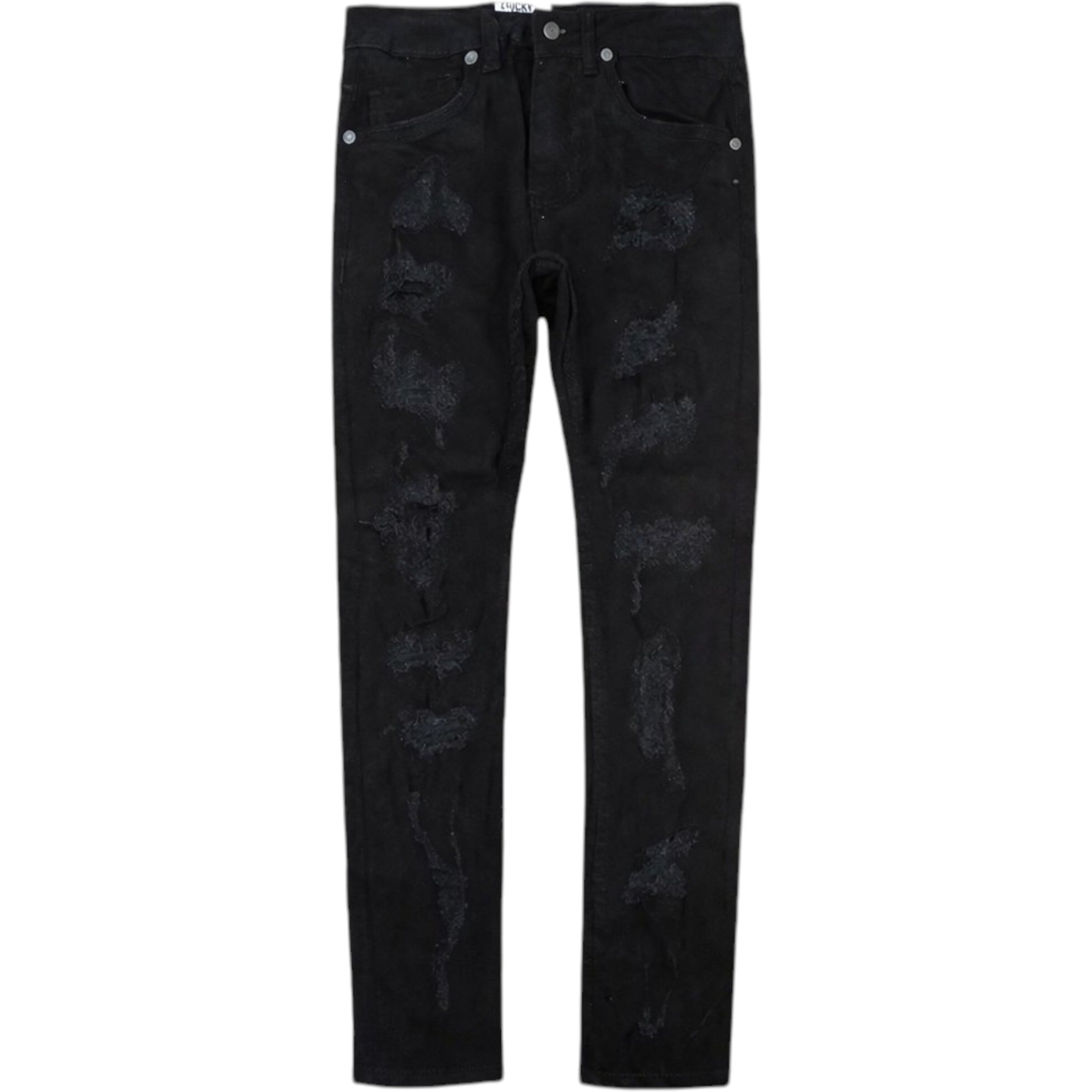 Kids Slim Fit Rock The Bells Distressed Denim In Jet Black