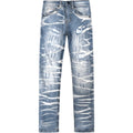 Blue distressed jeans on a white background