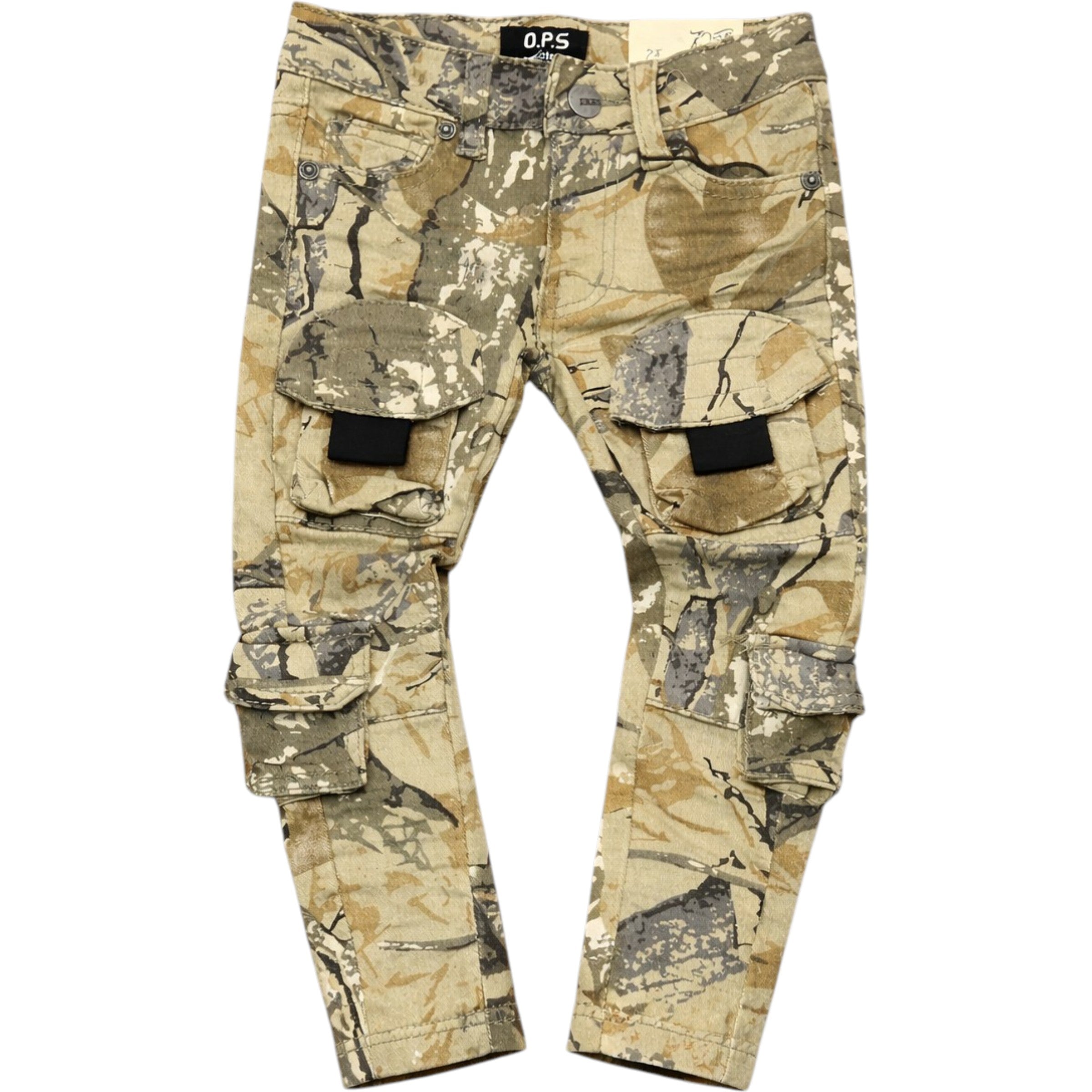 Kids Cargo Utility Pants In Sand Camo