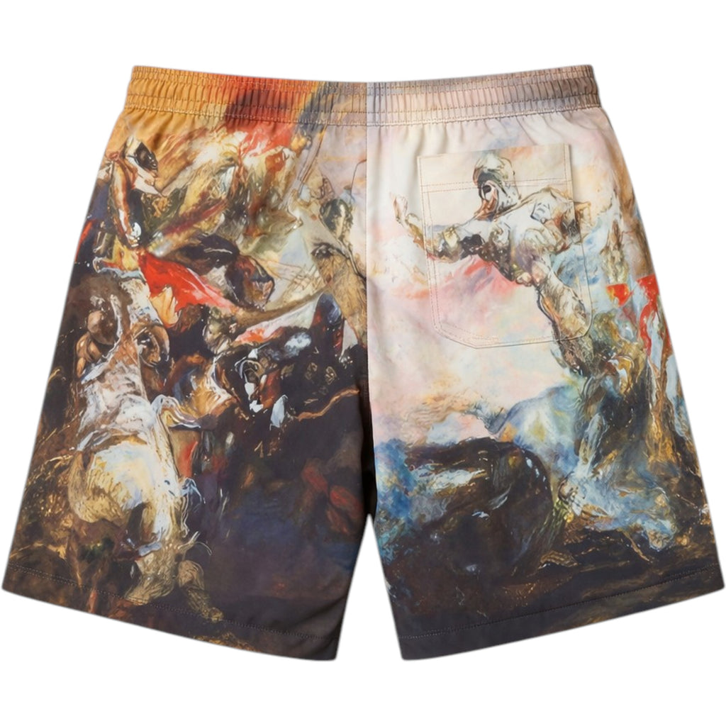 Colorful shorts with artistic design on a white background