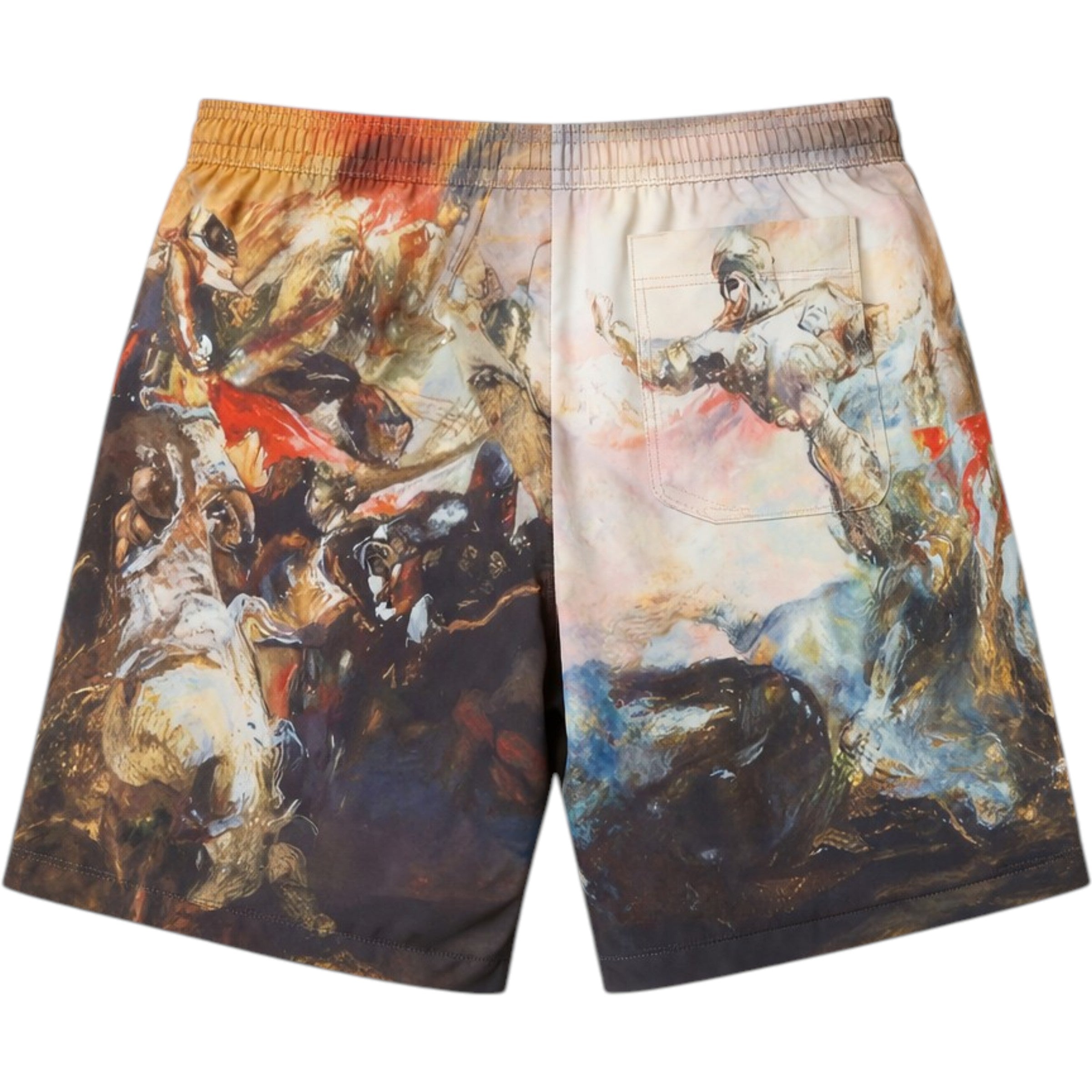 Colorful shorts with artistic design on a white background
