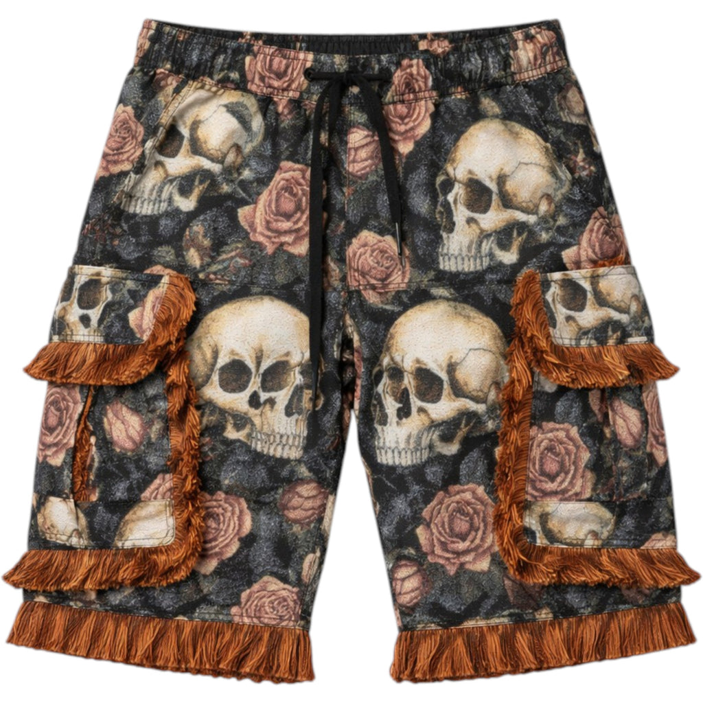 Skulls Tapestry Shorts In Multi Color