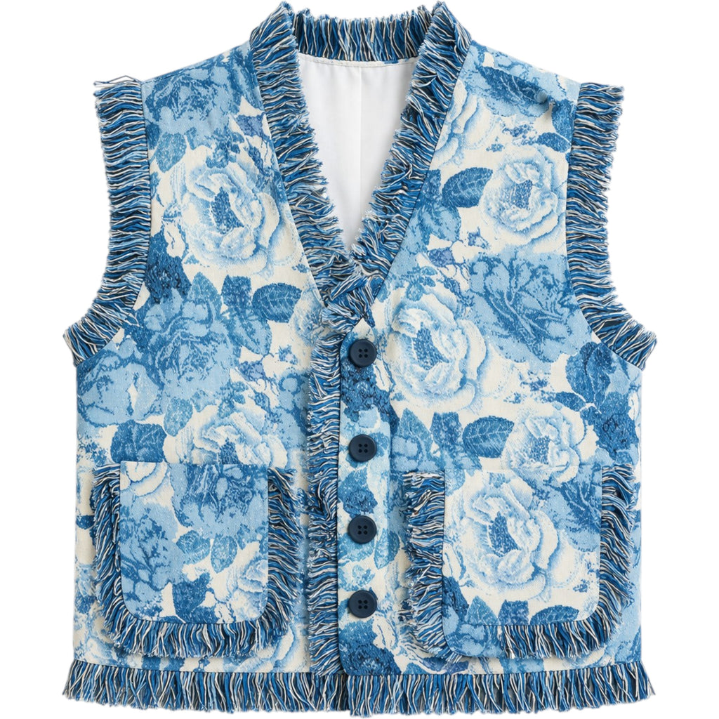 Flowers Tapestry Vest In Blue