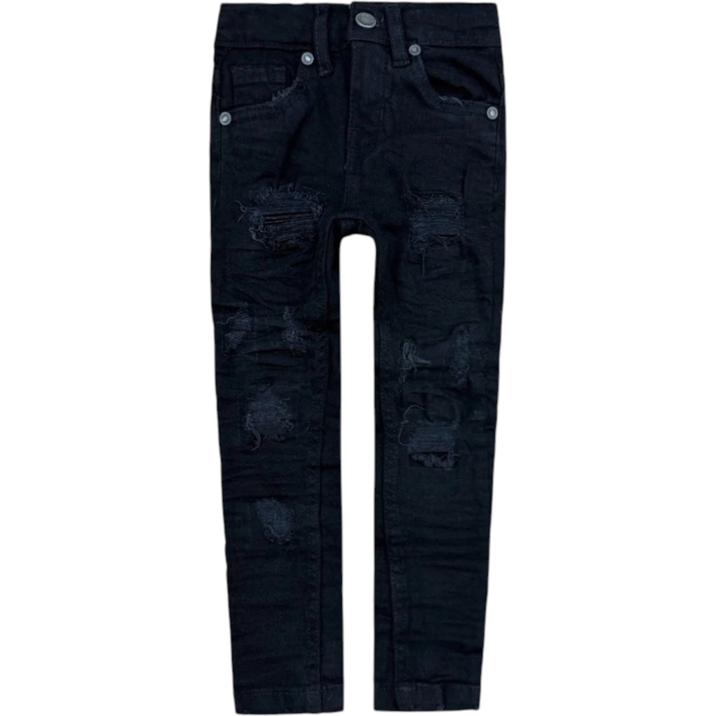 Kids Slim Fit Wild Tiger Distressed Ripple Denim In Black