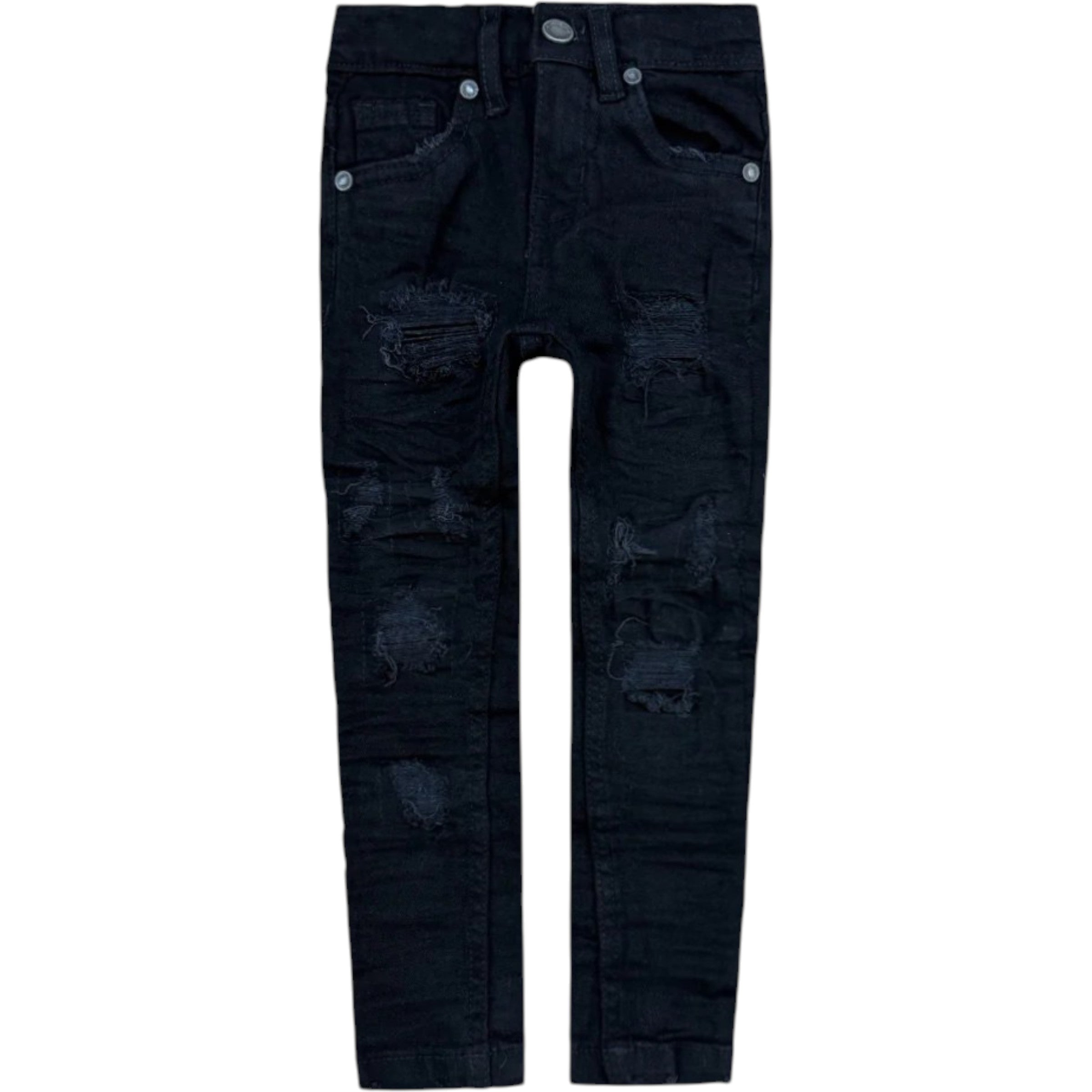 Kids Slim Fit Wild Tiger Distressed Ripple Denim In Black