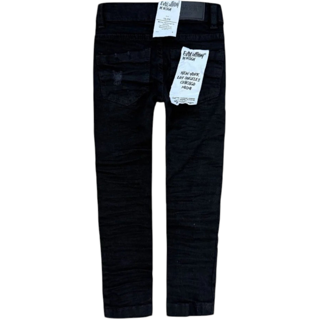 Kids Slim Fit Wild Tiger Distressed Ripple Denim In Black