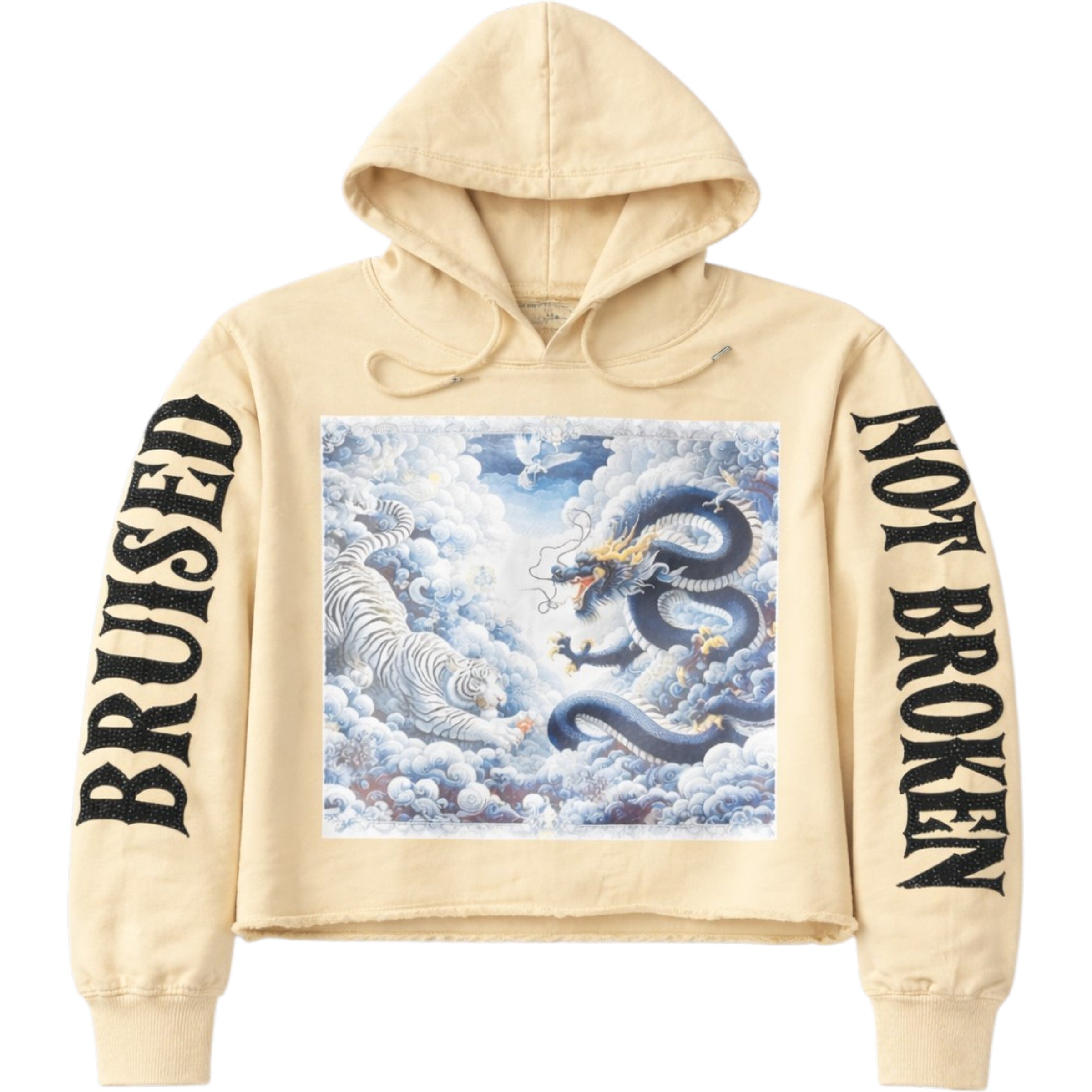 Men's Bruised Not Broken Dragon Cropped Hoodie In Khaki