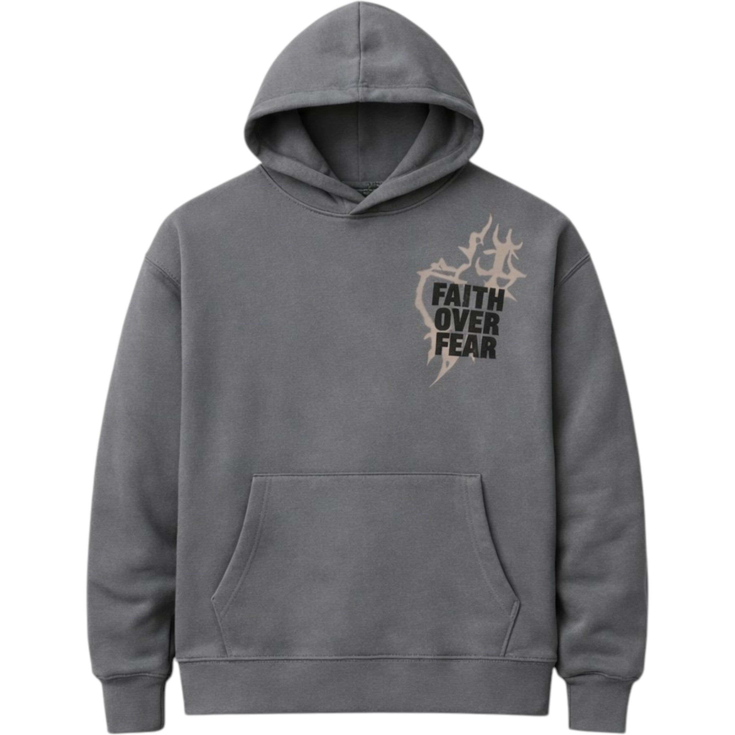 Men's Fleece Hoodie Faith Over Fear In Charcoal