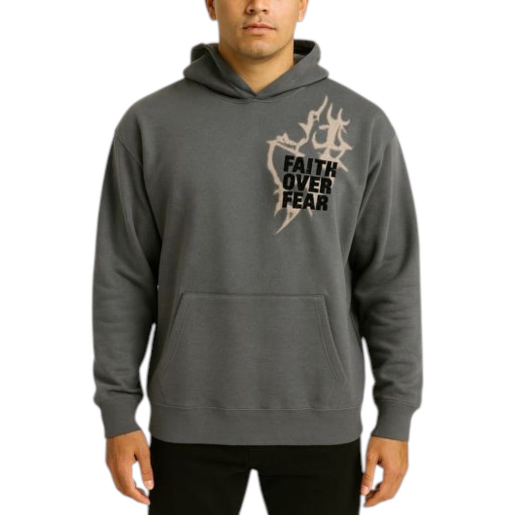 Men's Fleece Hoodie Faith Over Fear In Charcoal