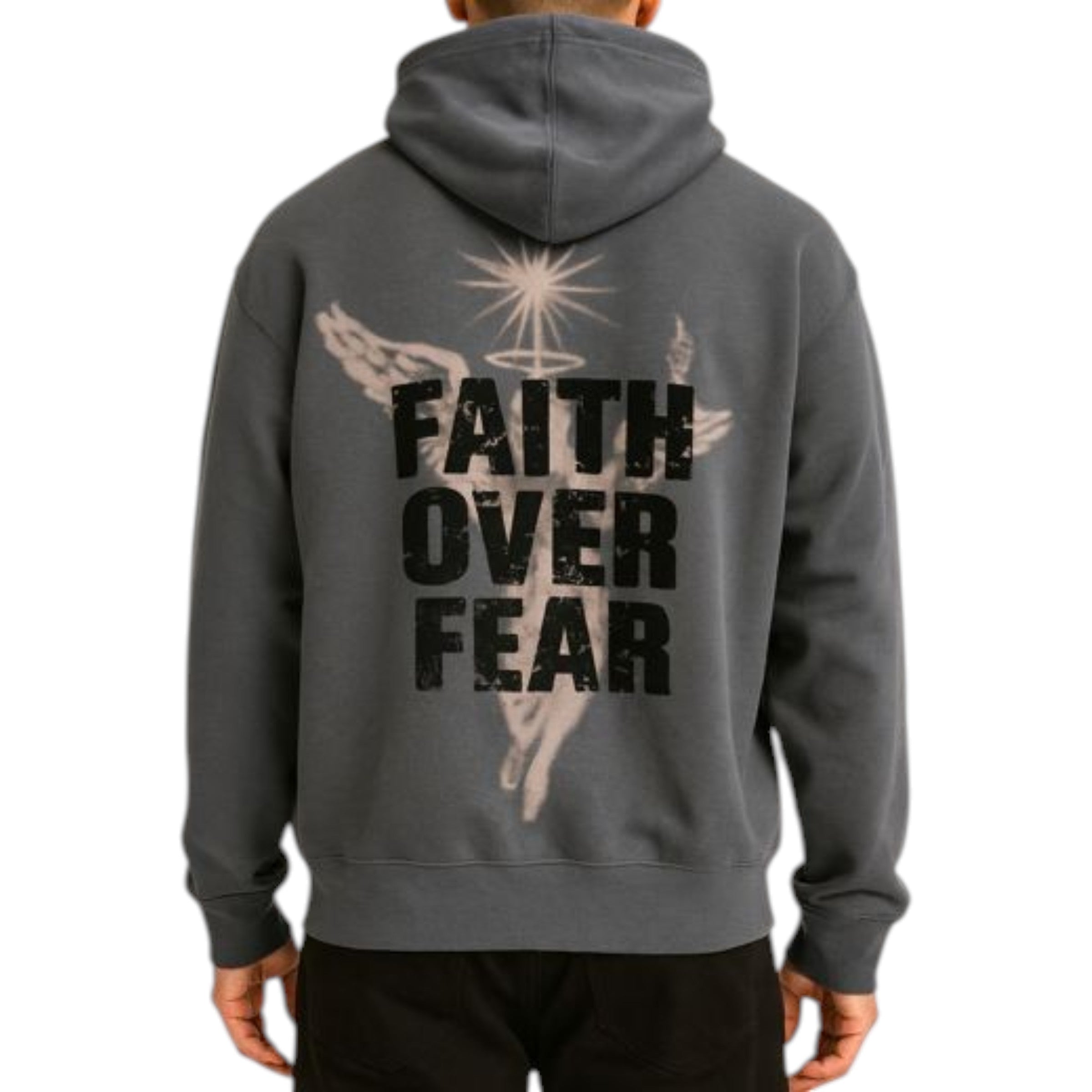 Men's Fleece Hoodie Faith Over Fear In Charcoal