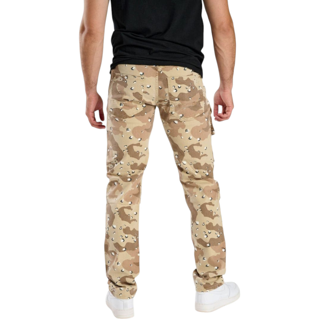 Men's Slim Straight Multi Pockets Camo Pants In Desert Camo
