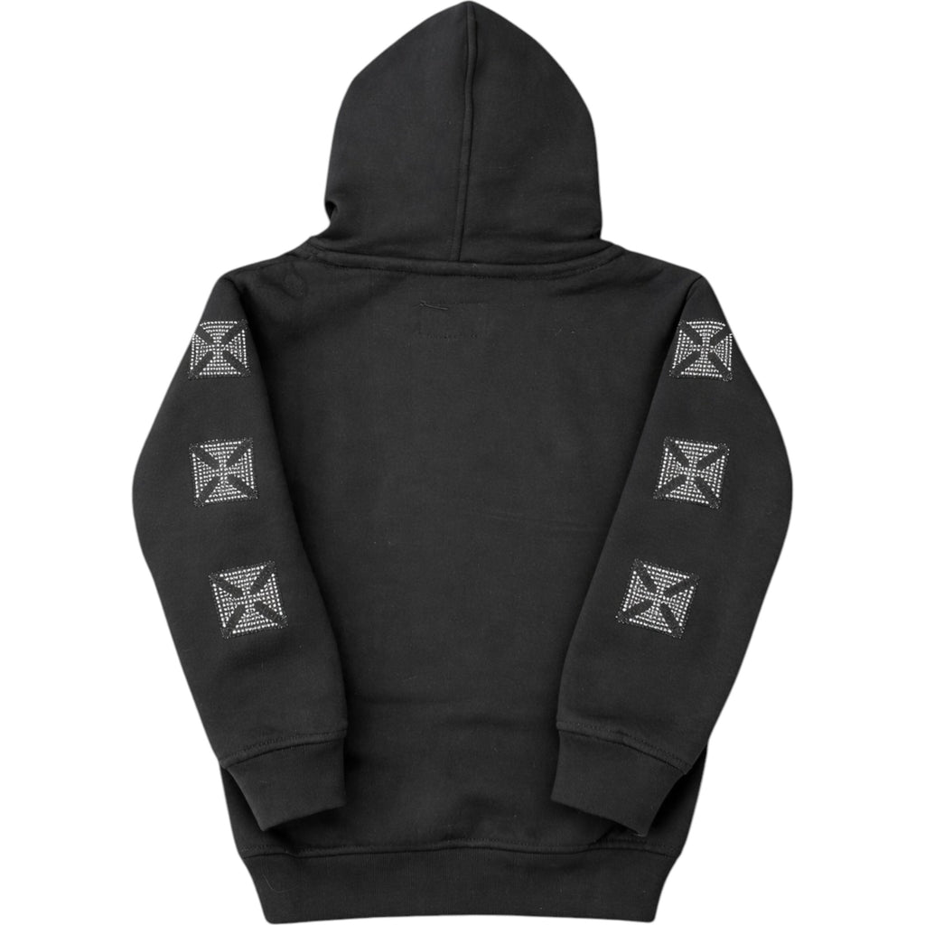 Kids Saint Cross Rhinestone Hoodie In Black