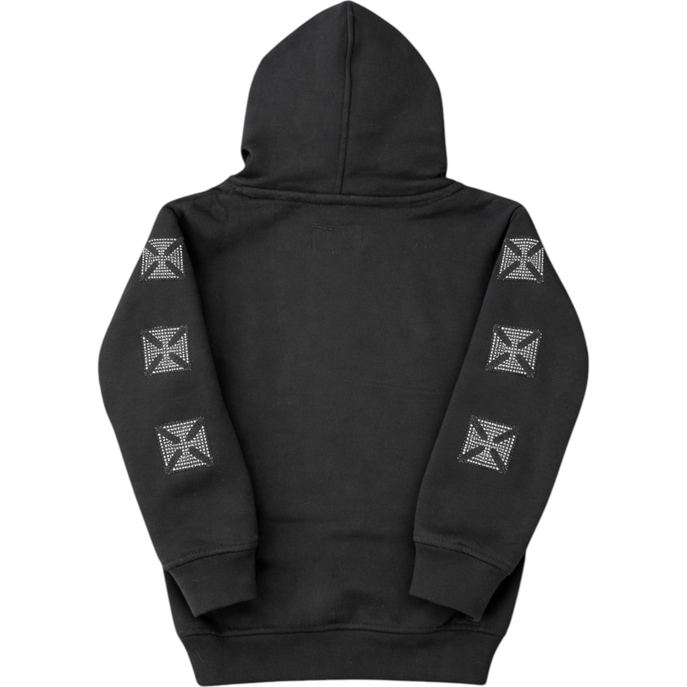 Kids Saint Cross Rhinestone Hoodie In Black