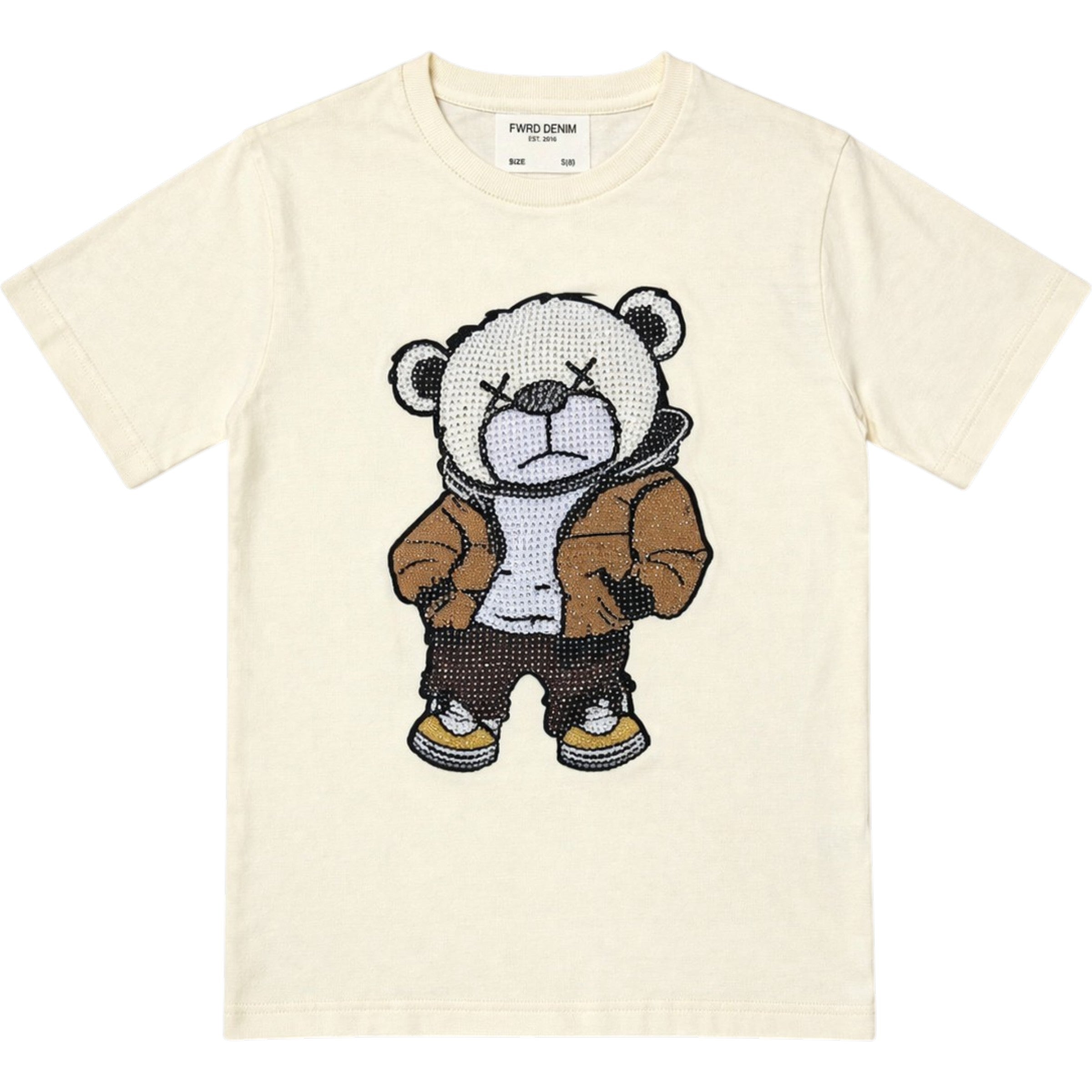 Kids Street Bear Rhinestone Tee In Natural