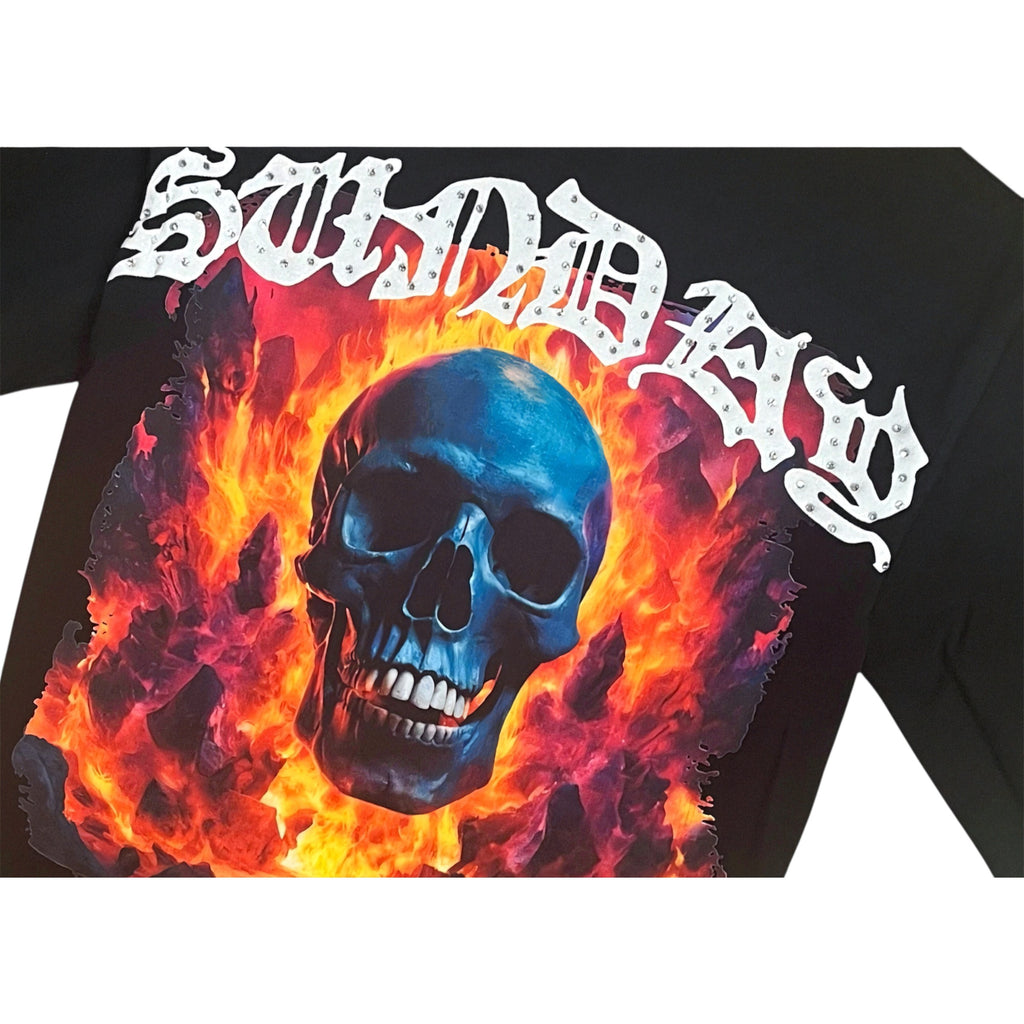 Eternal Flames Cropped Oversized Tee With Rhinestones In Black