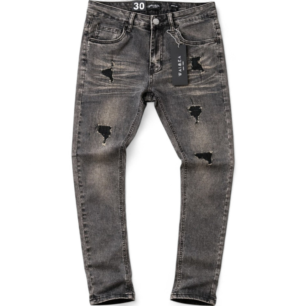Men's Skinny Fit Plain Rips Denim In Black Wash