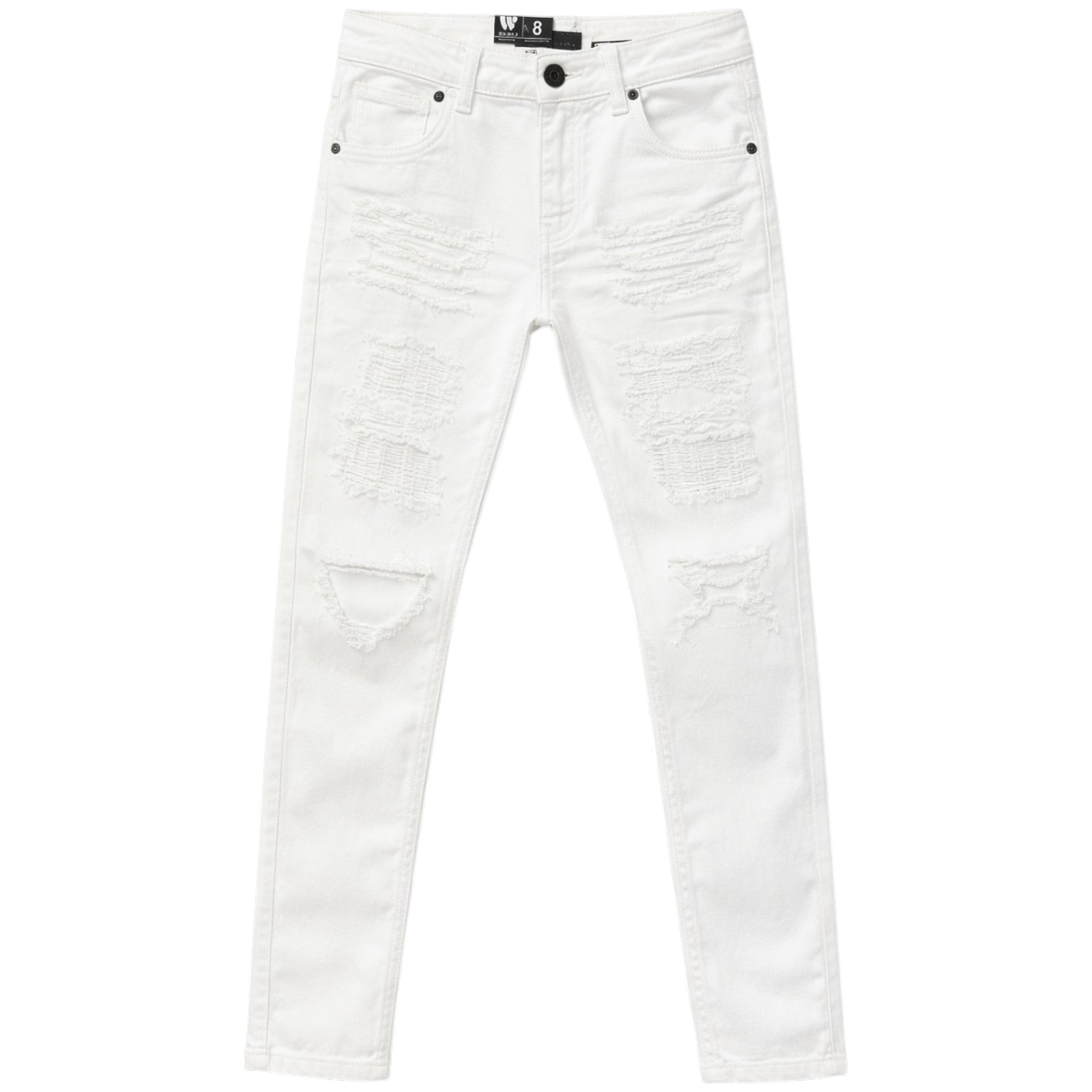 Kids Slim Fit Bright White Distressed Denim In White