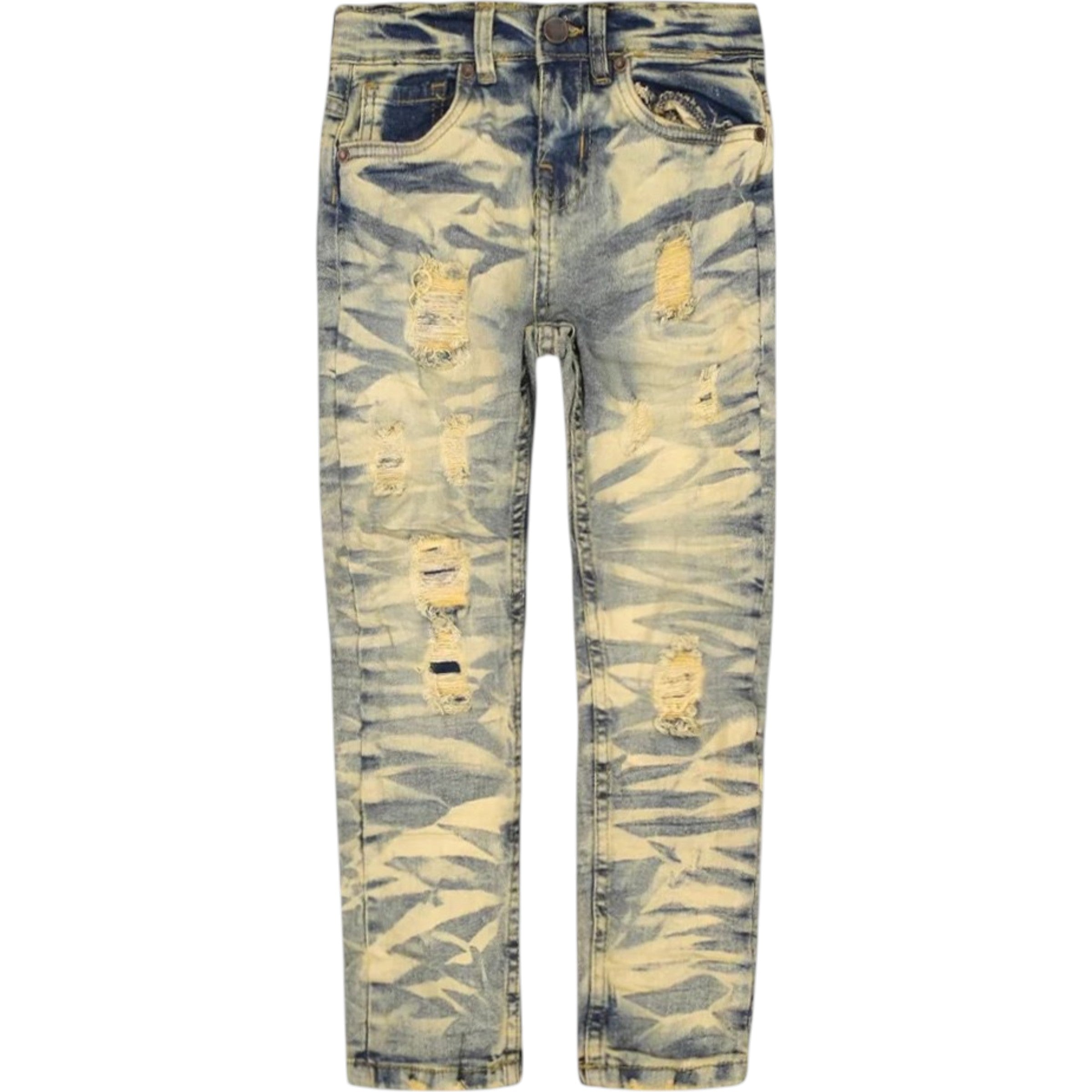 Kids Slim Fit Wild Tiger Distressed Ripple Denim In Ice Tint