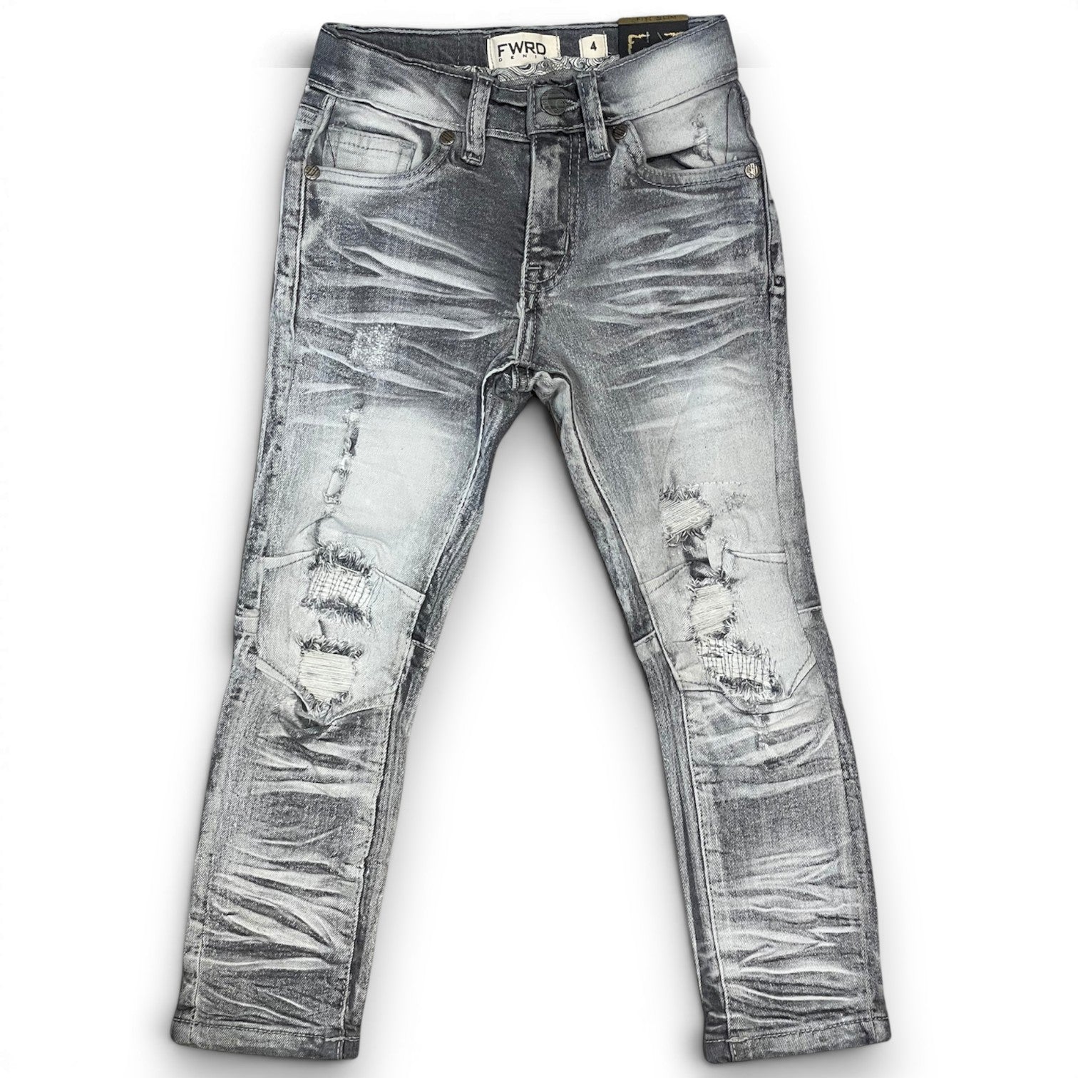Kids Slim Fit Washed Up Distressed Denim In Gray