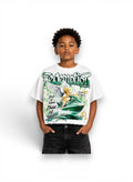 Person wearing a white t-shirt with a graphic design and text on a white background by Dubforty,